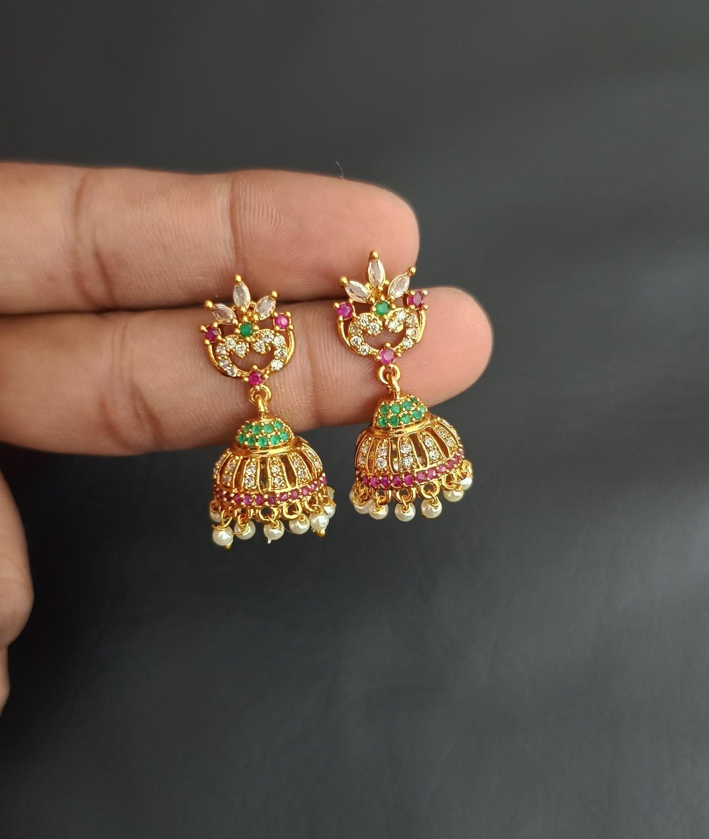 Multicolor Micro AD Stone Jhumka
