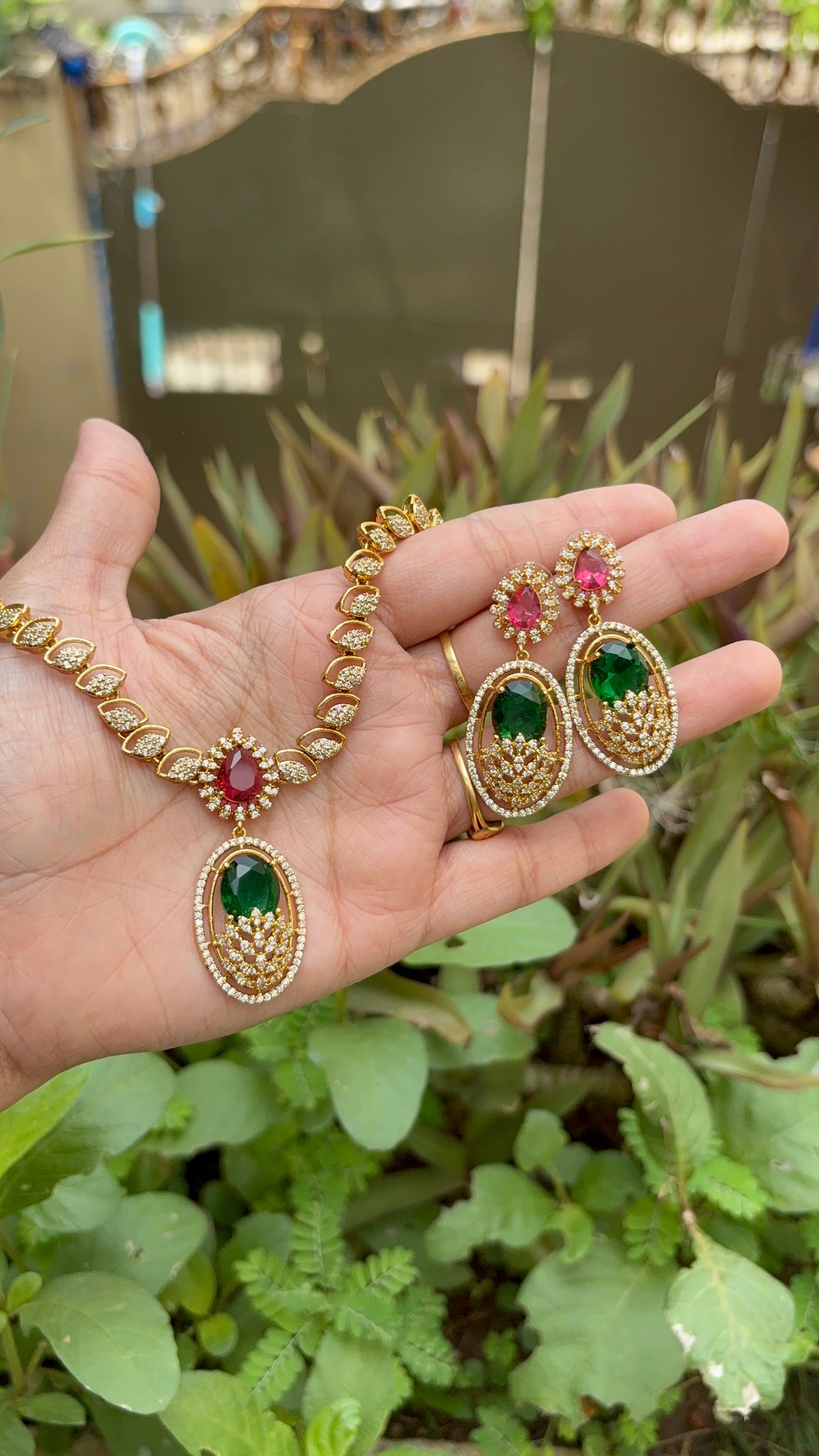Emerald with Ruby stone neckpiece