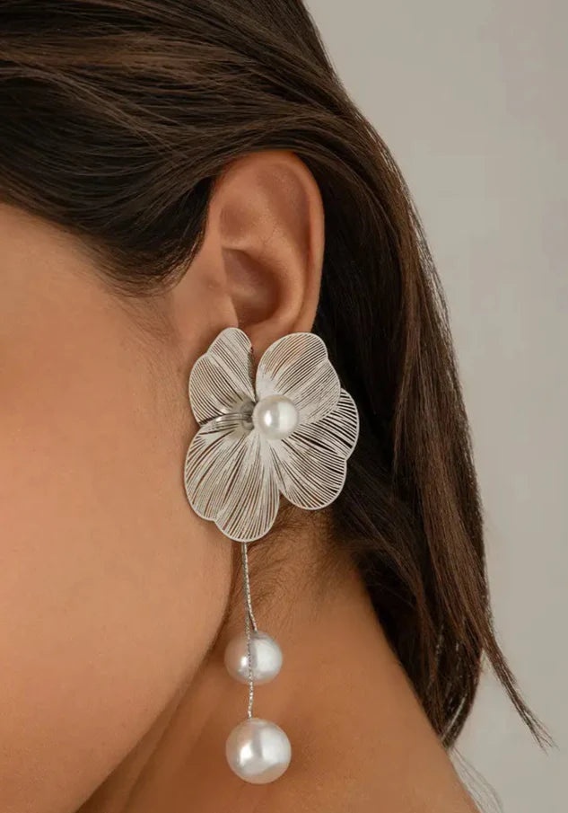 Fringe Pearl Hollow Big Flower Long Dangle