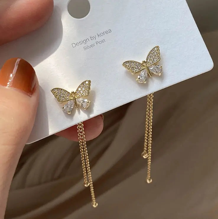 Butterfly Zircon Long Chain Earring