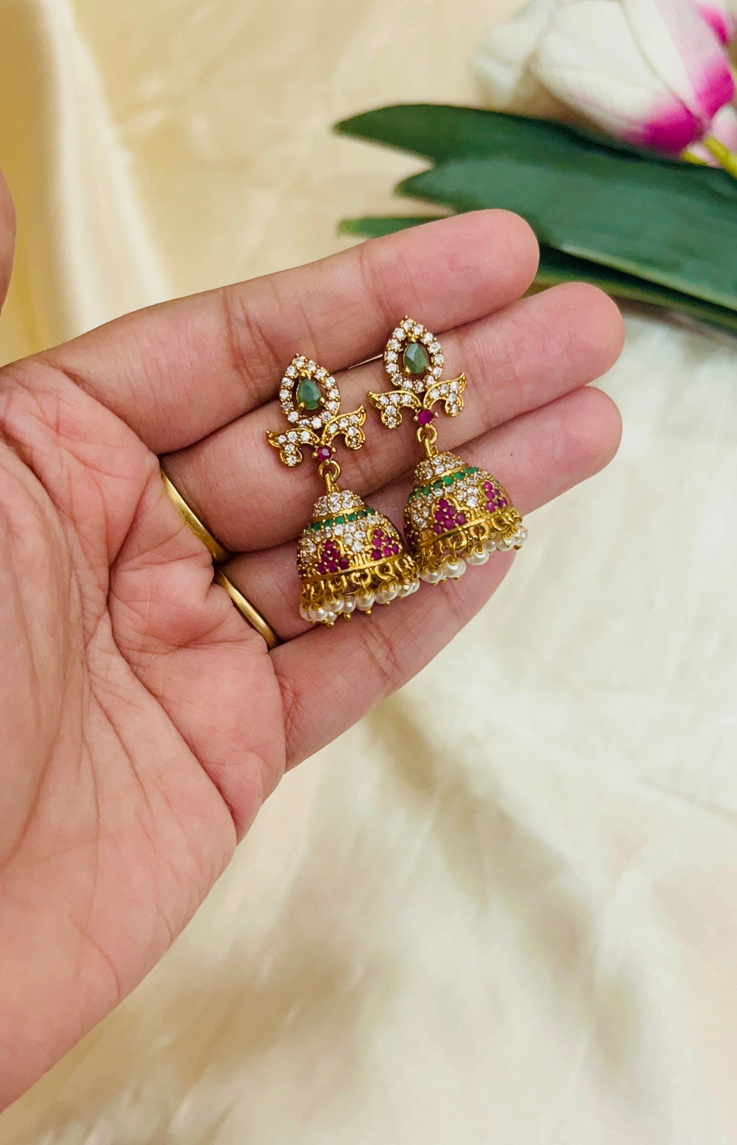 Multicolor Micro AD Stone Jhumka