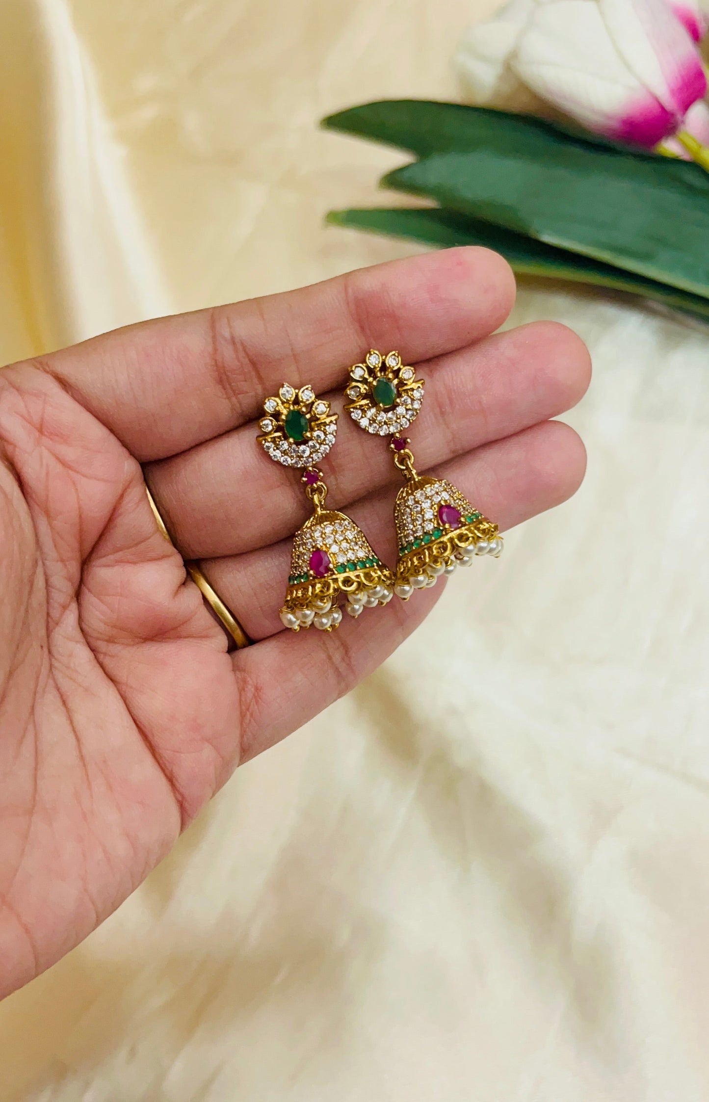 Multicolor Micro AD Stone Jhumka