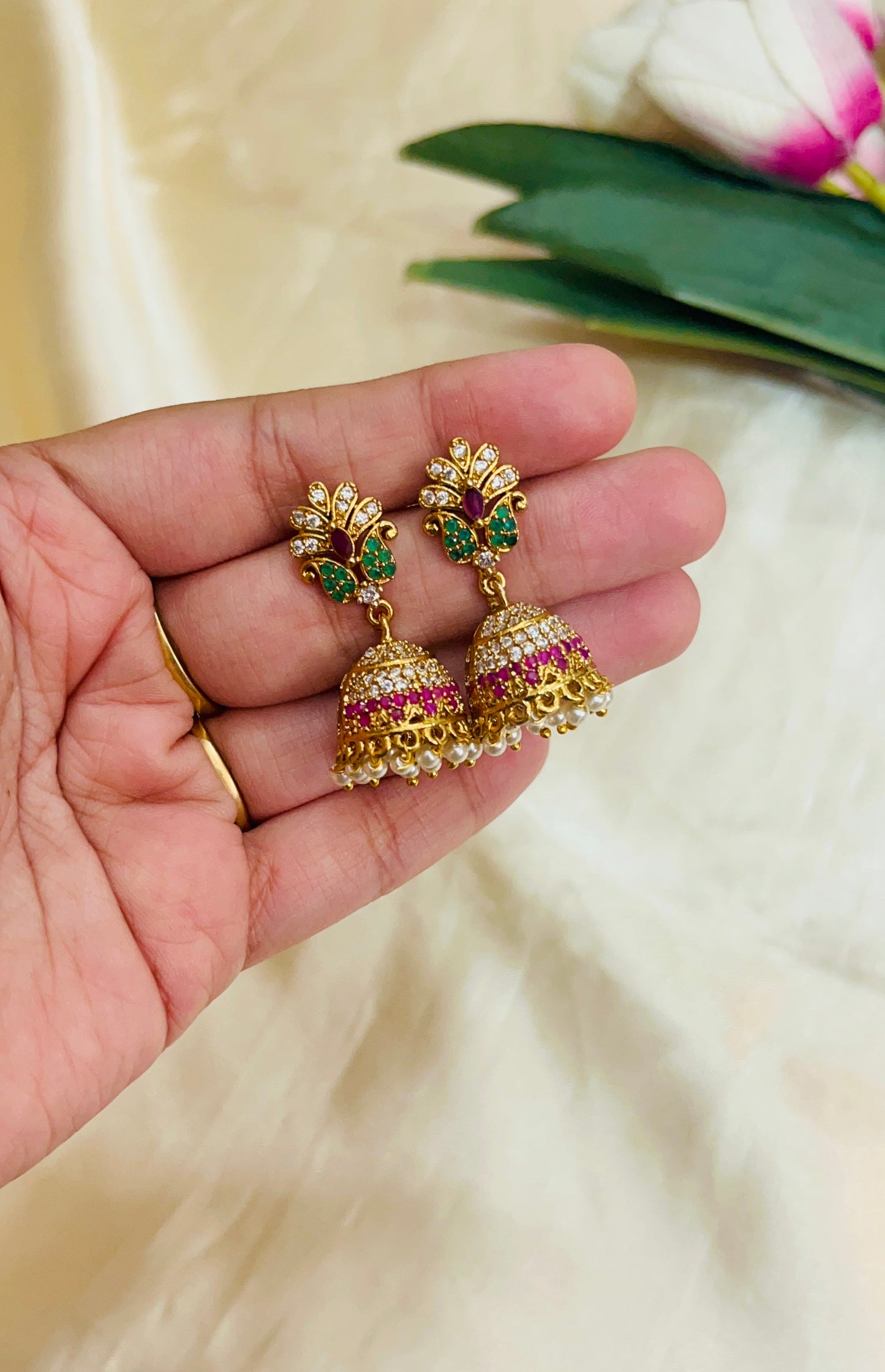 Multicolor Micro AD Stone Jhumka