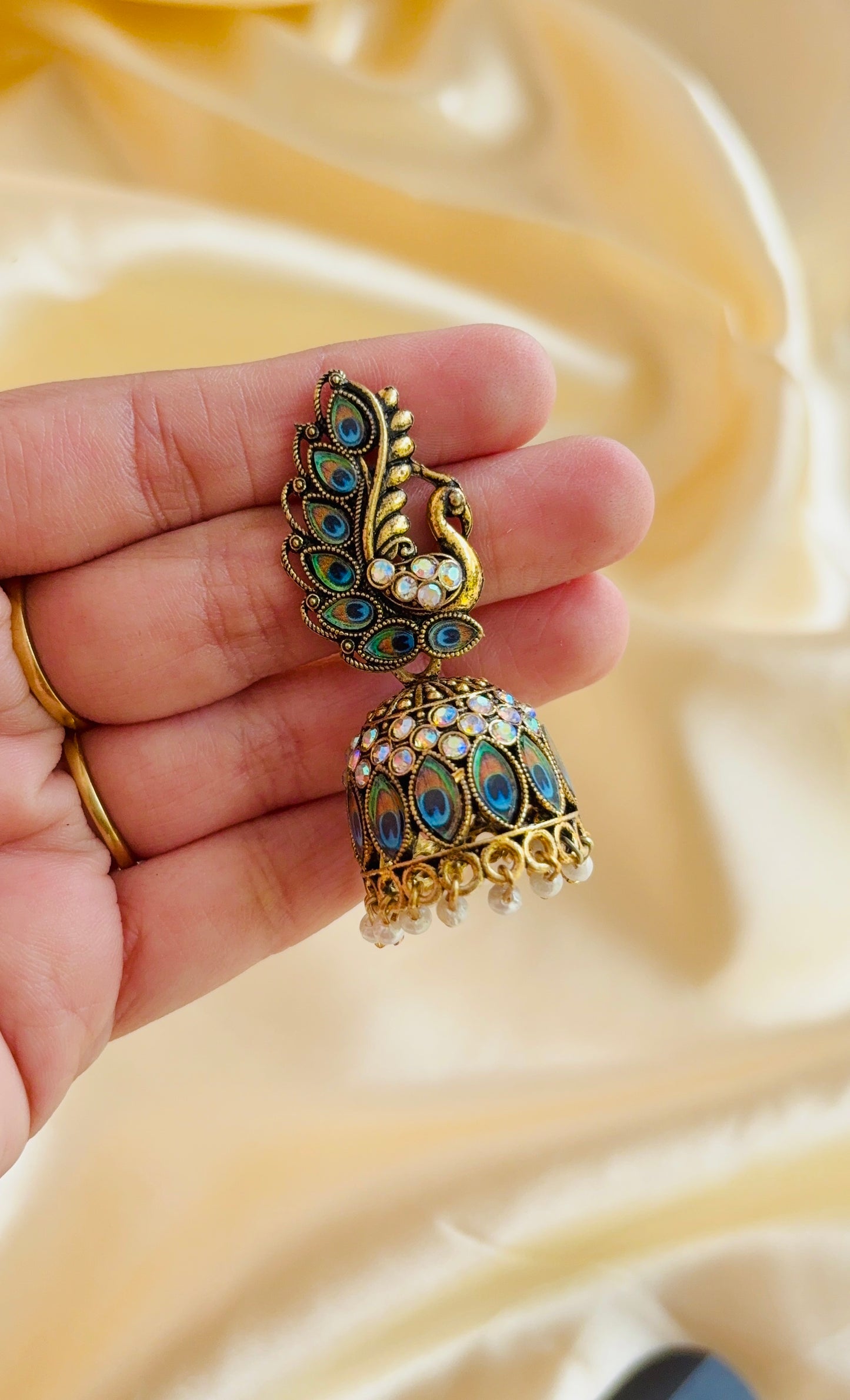 Oxidised peacock Jhumka