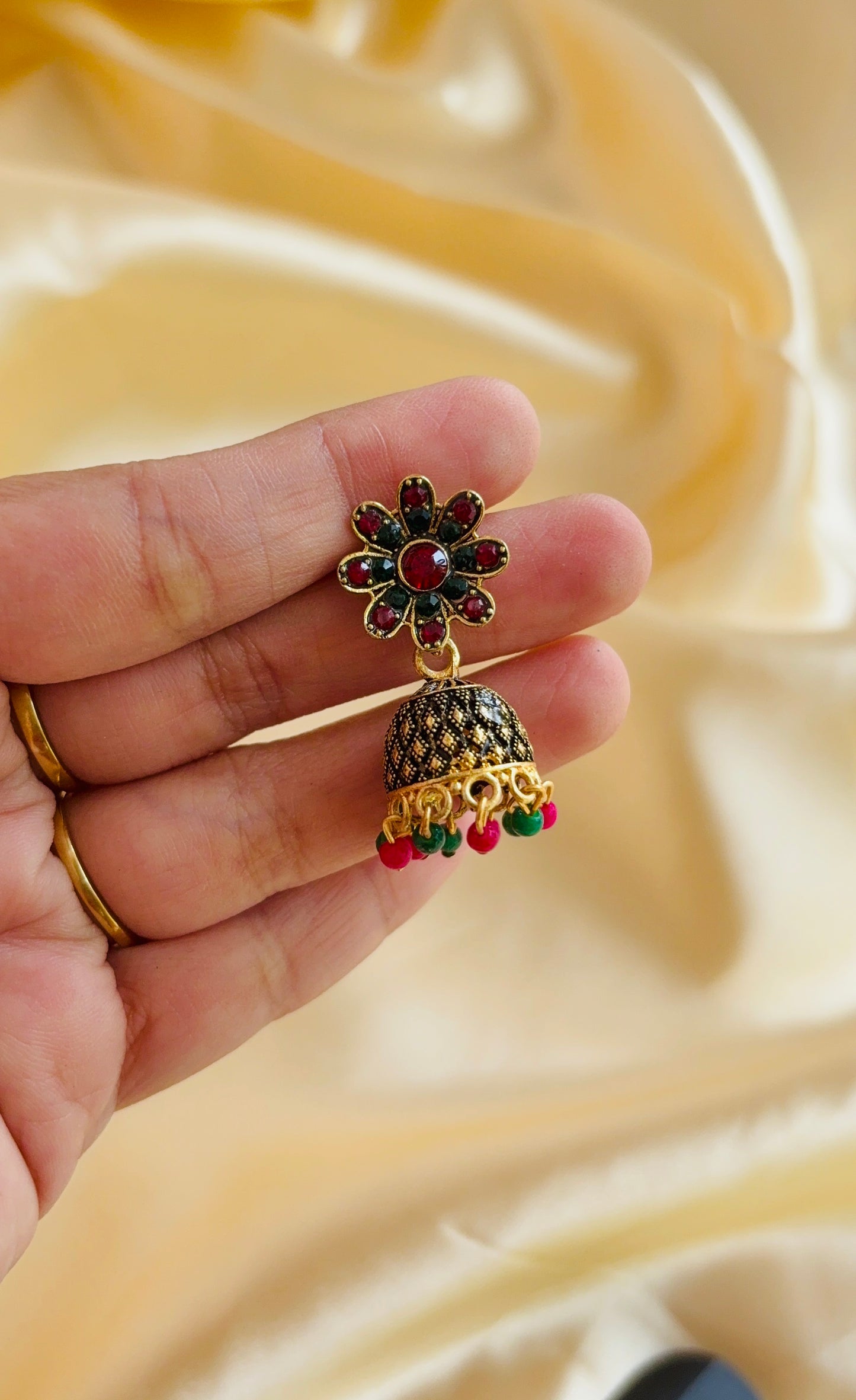 Multicolour floral stud jhumka
