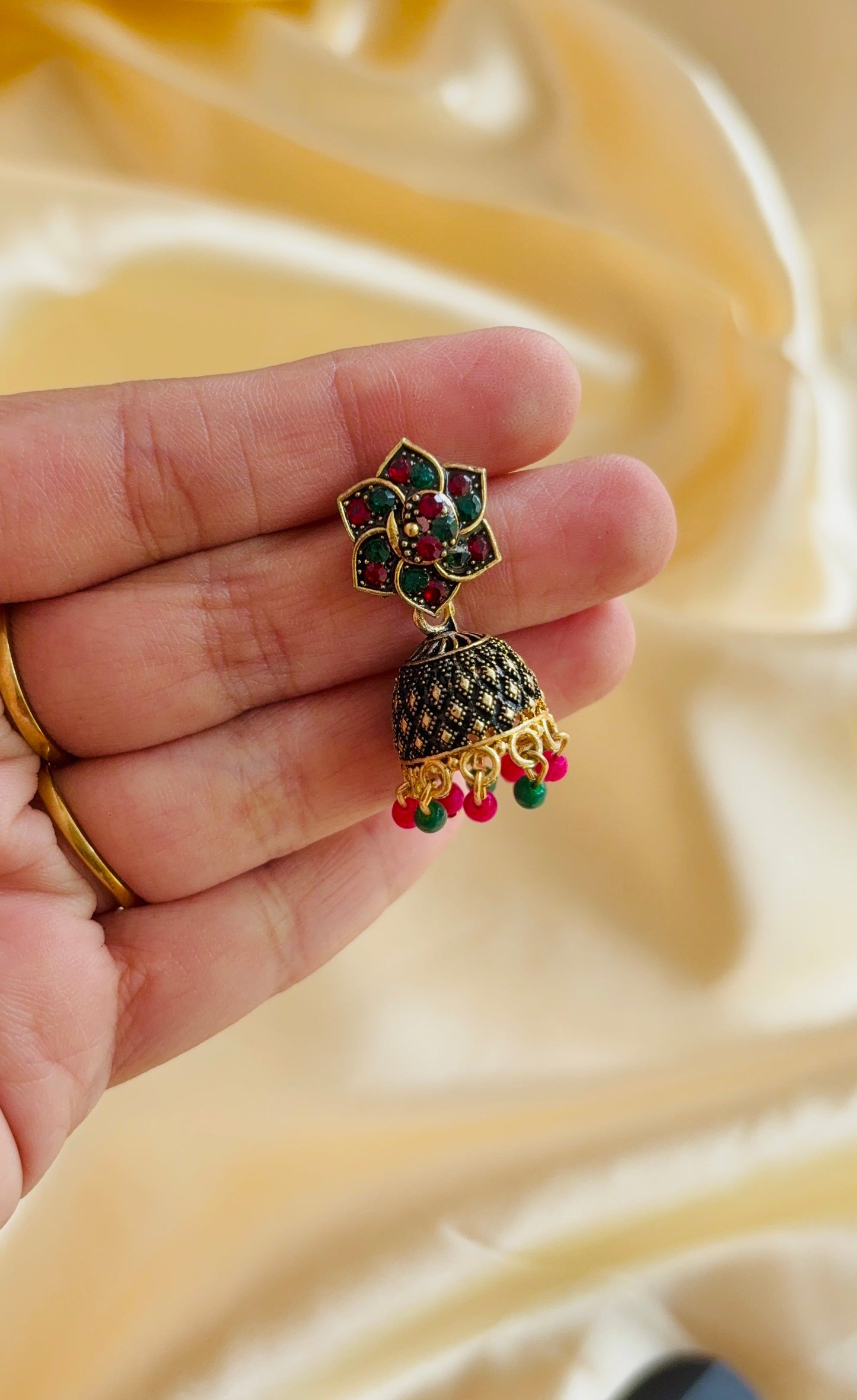 Multicolour floral stud jhumka