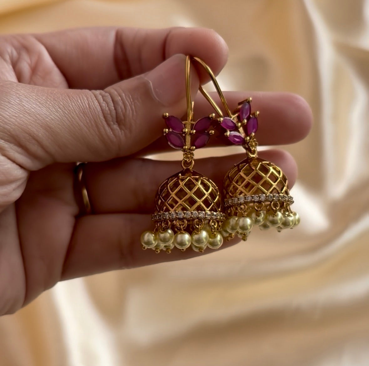 Antique gold finish Hook jhumka