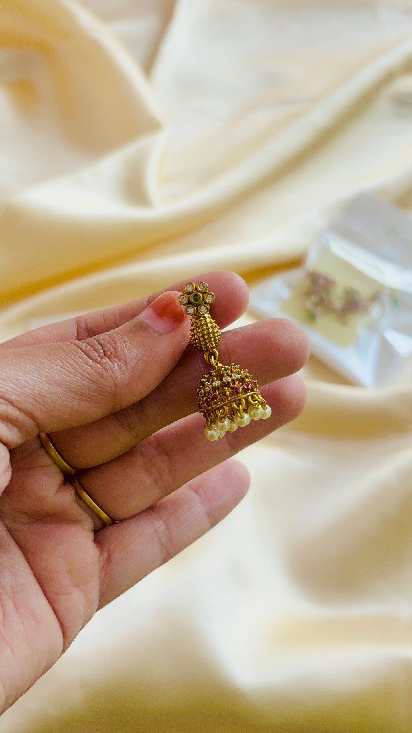 Floral Micro AD jhumka (screw type)