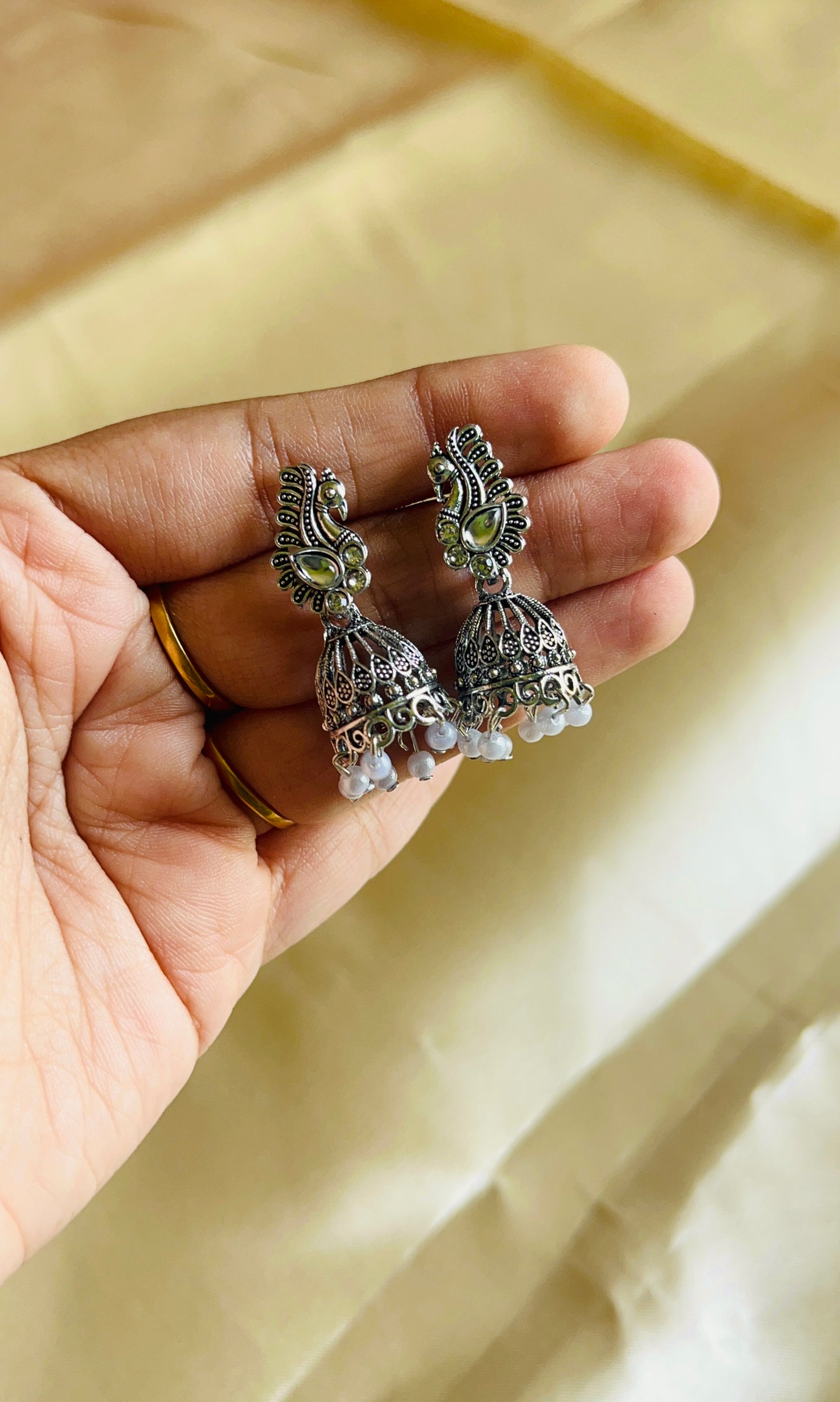 Oxidised peacock Jhumka
