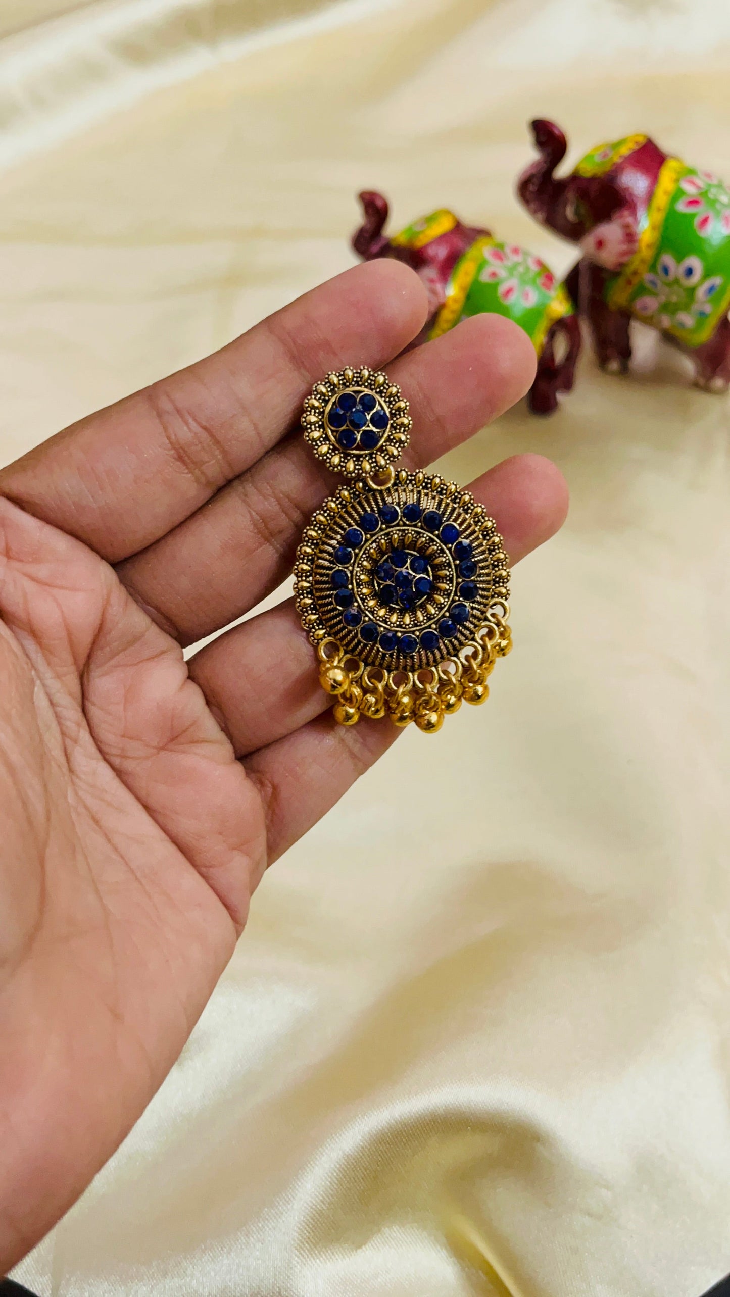 Gold Oxidised Drop Earring