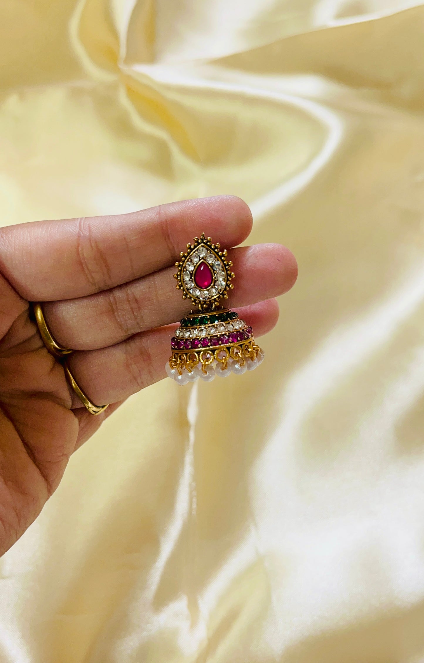 Multicolour Pearl Drop Jhumka