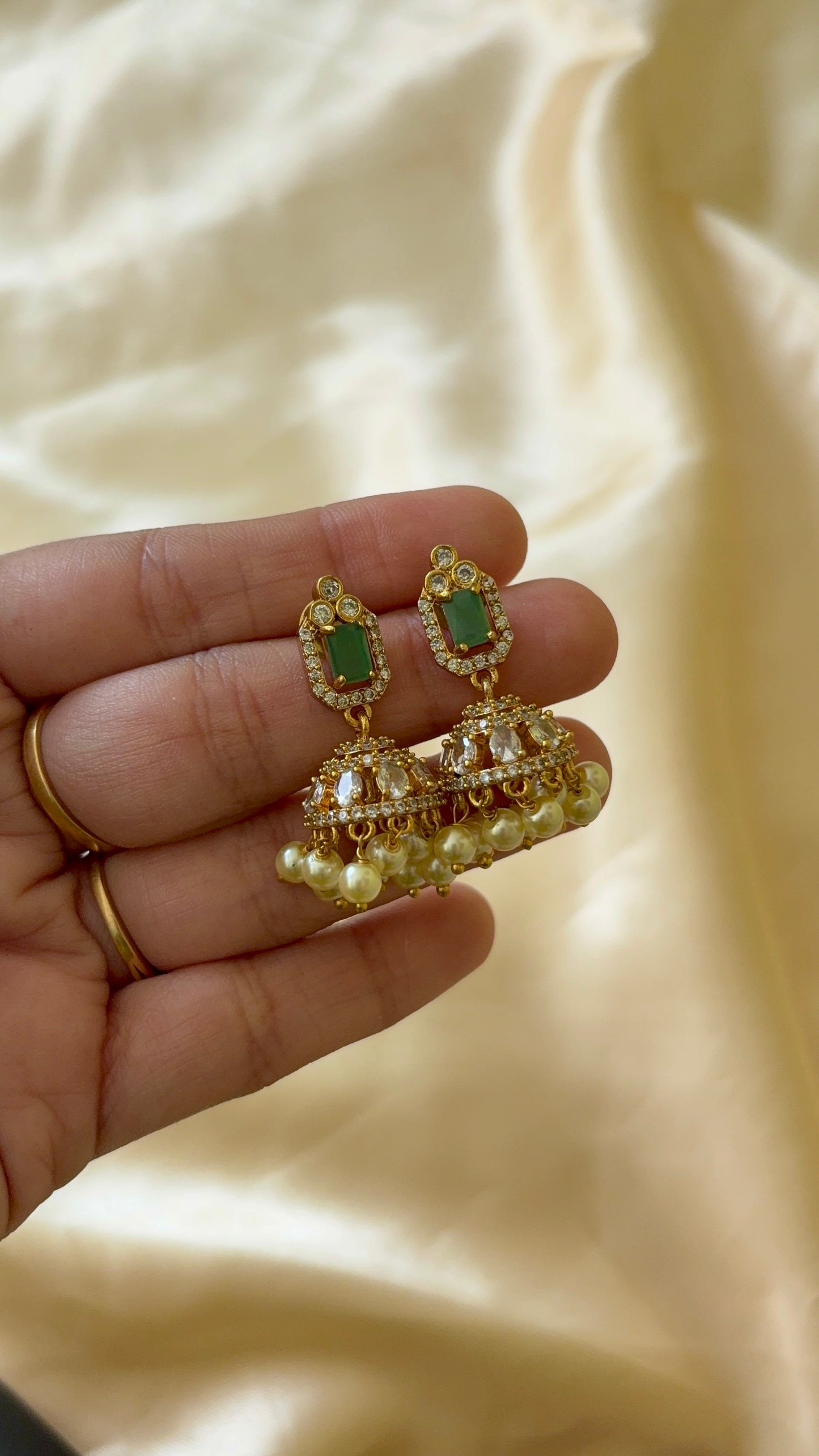 AD with emerald stone Jhumka