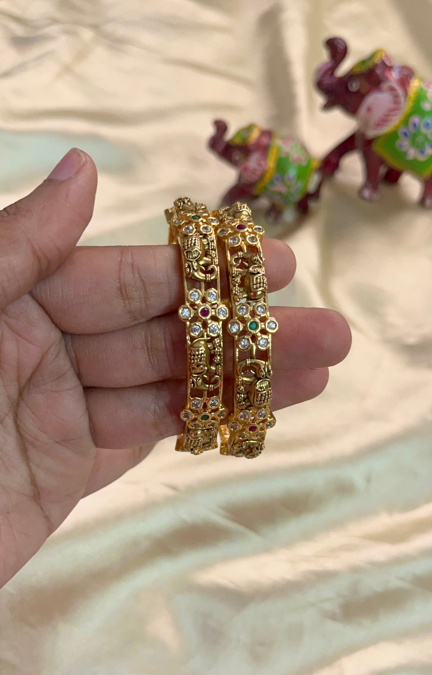 Antique Gold Finish Elephant design Bangle(Size 2.4)