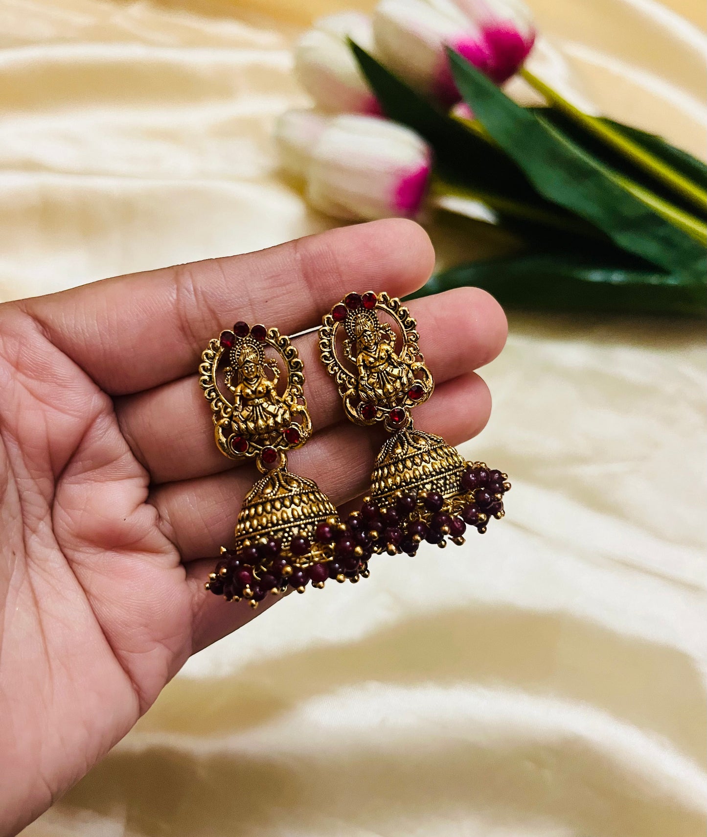 Heavy Beaded Lakshmi Jhumka