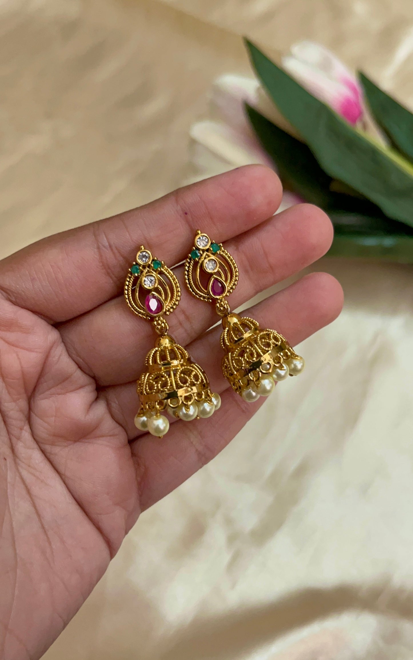 Antique Gold Finish Traditional look Jhumka
