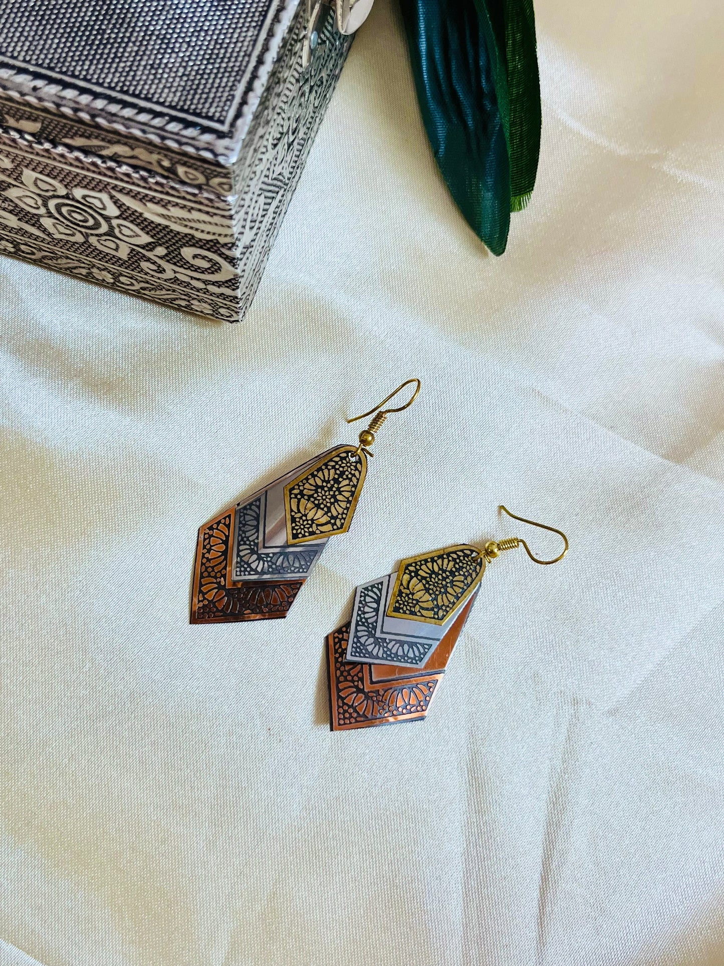 Bronze, Gold and Silver shade Hook Earring