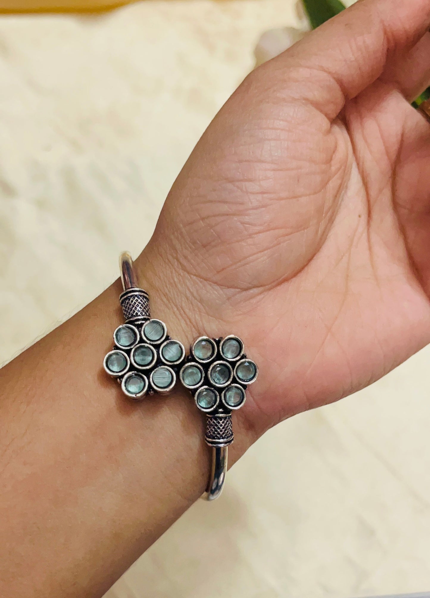 Premium Oxidised Floral design Kada