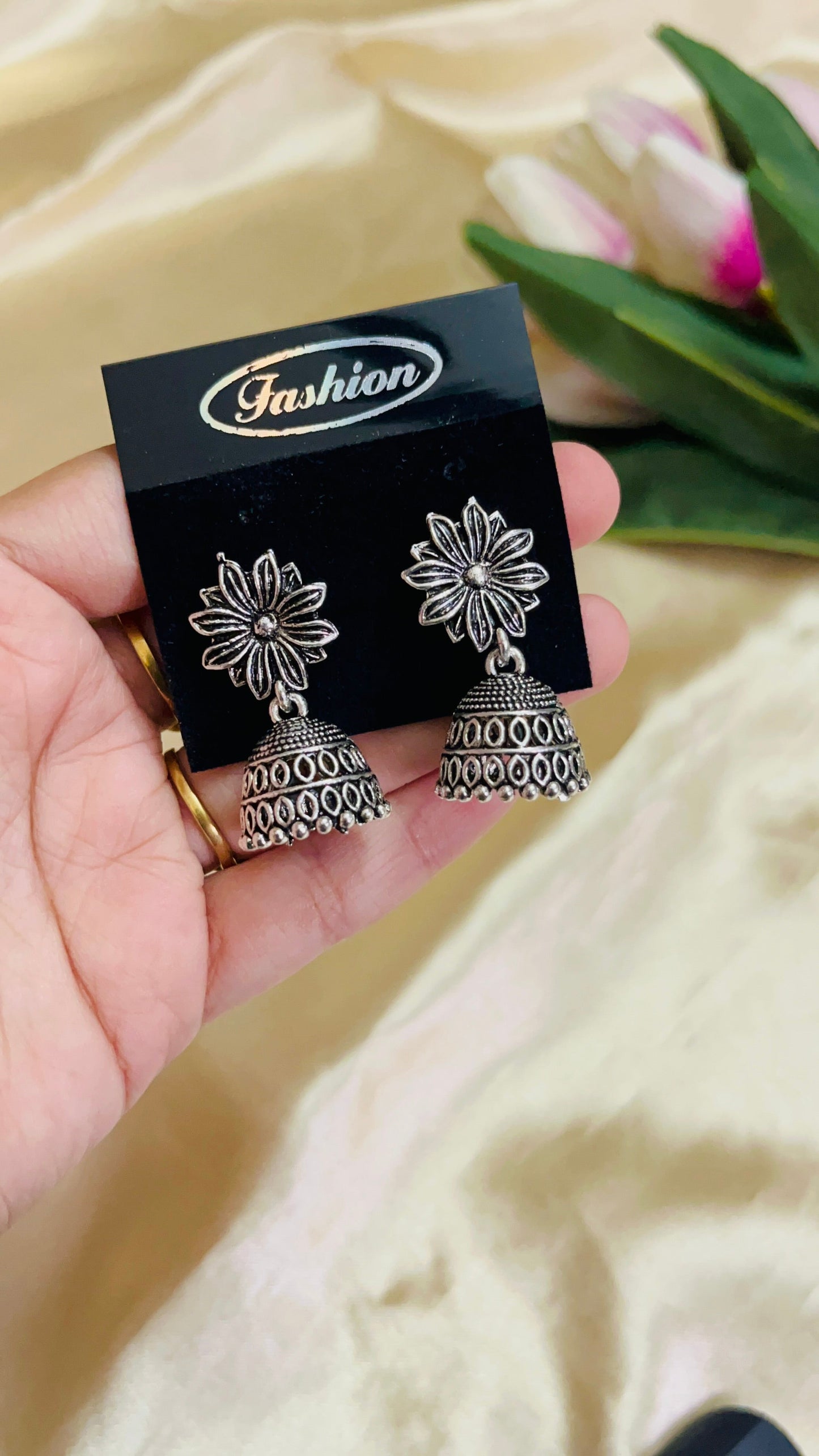 Silver Oxidised Peacock Jhumka