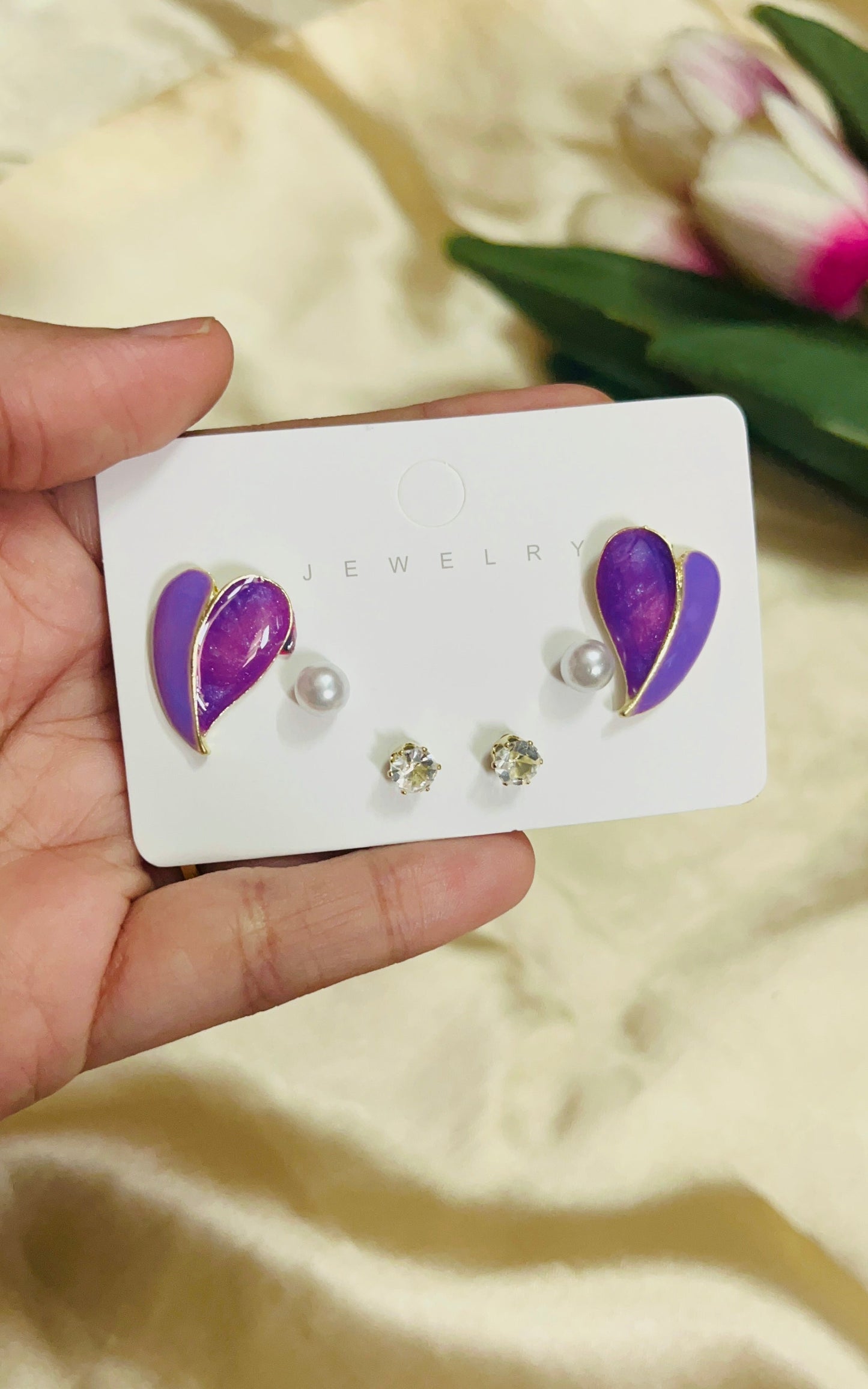 Coloured Heart Stud Set(3-piece set)