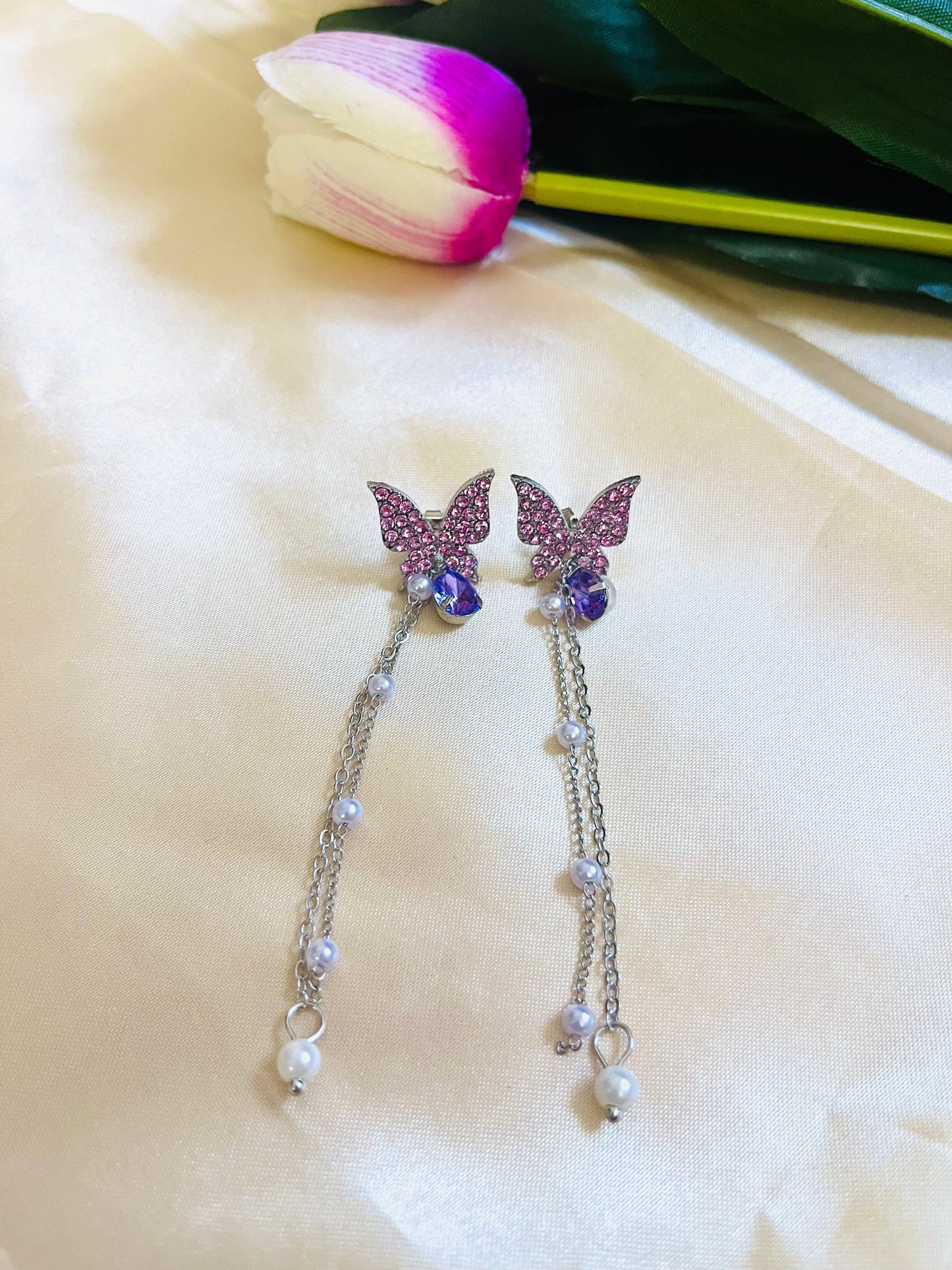 Lavender Butterfly Drop Earring