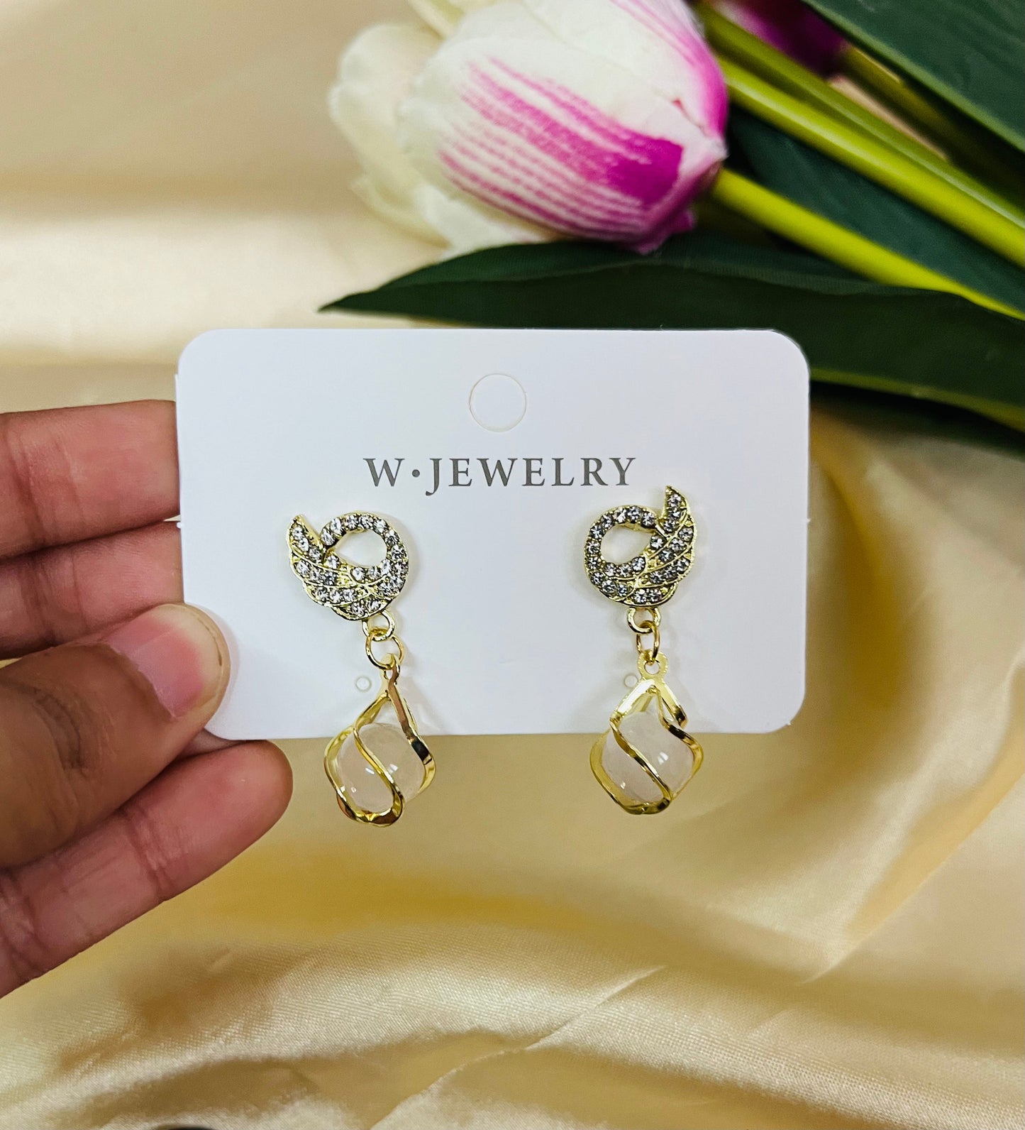 Crystal Swan Drop Earrings