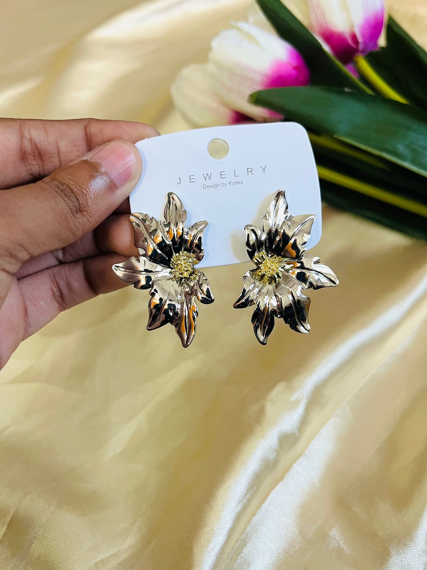 Silver Floral Statement Earring