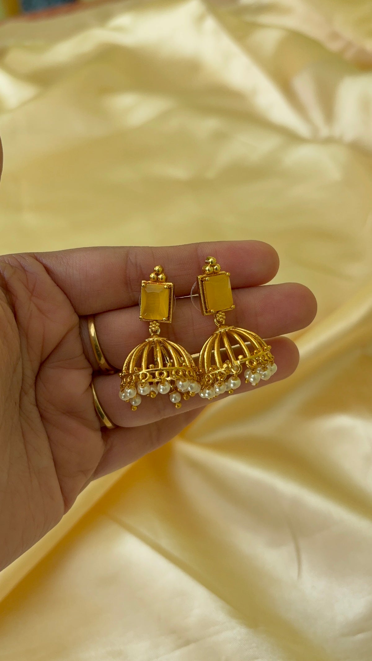 Real Gold inspired Stone Jhumka