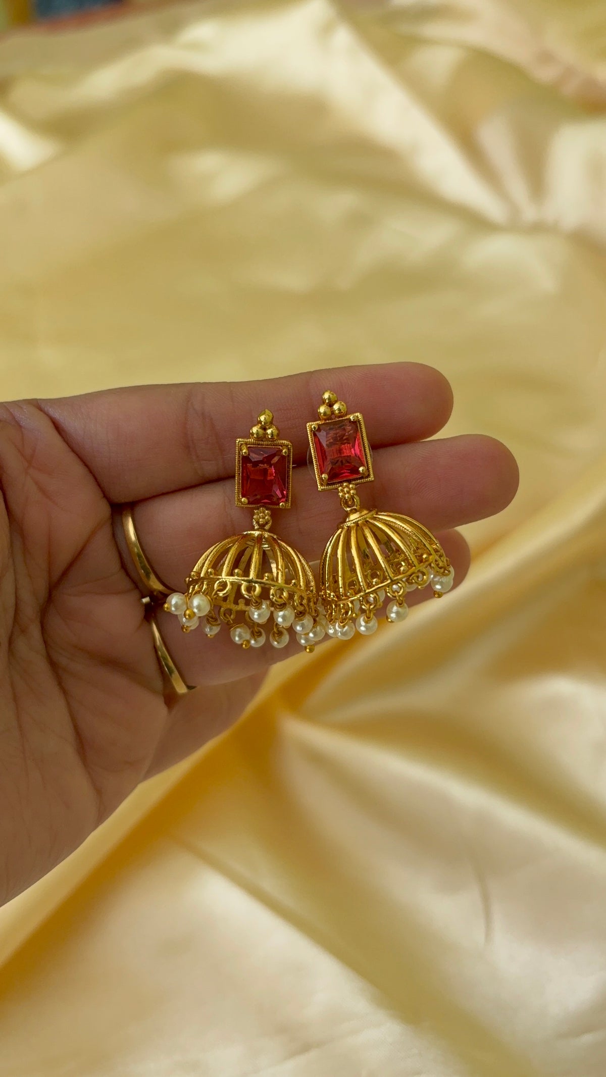 Real Gold inspired Stone Jhumka