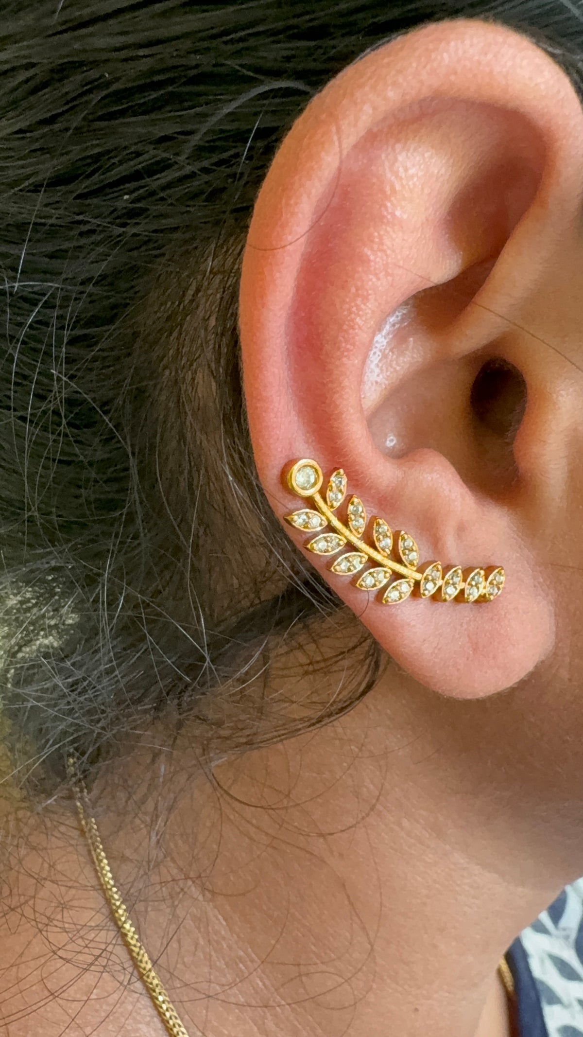 White Leafy EarCuff