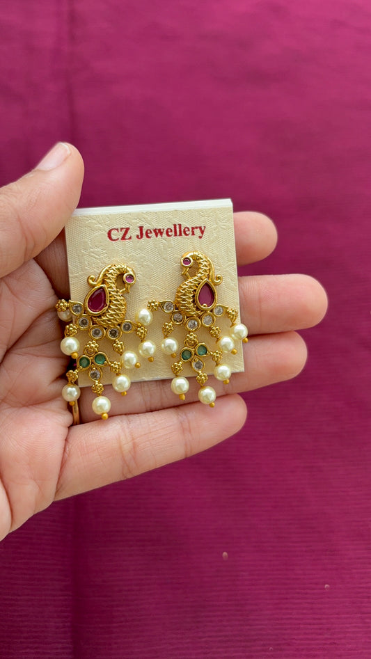 Antique Gold finish Peacock Drop earring