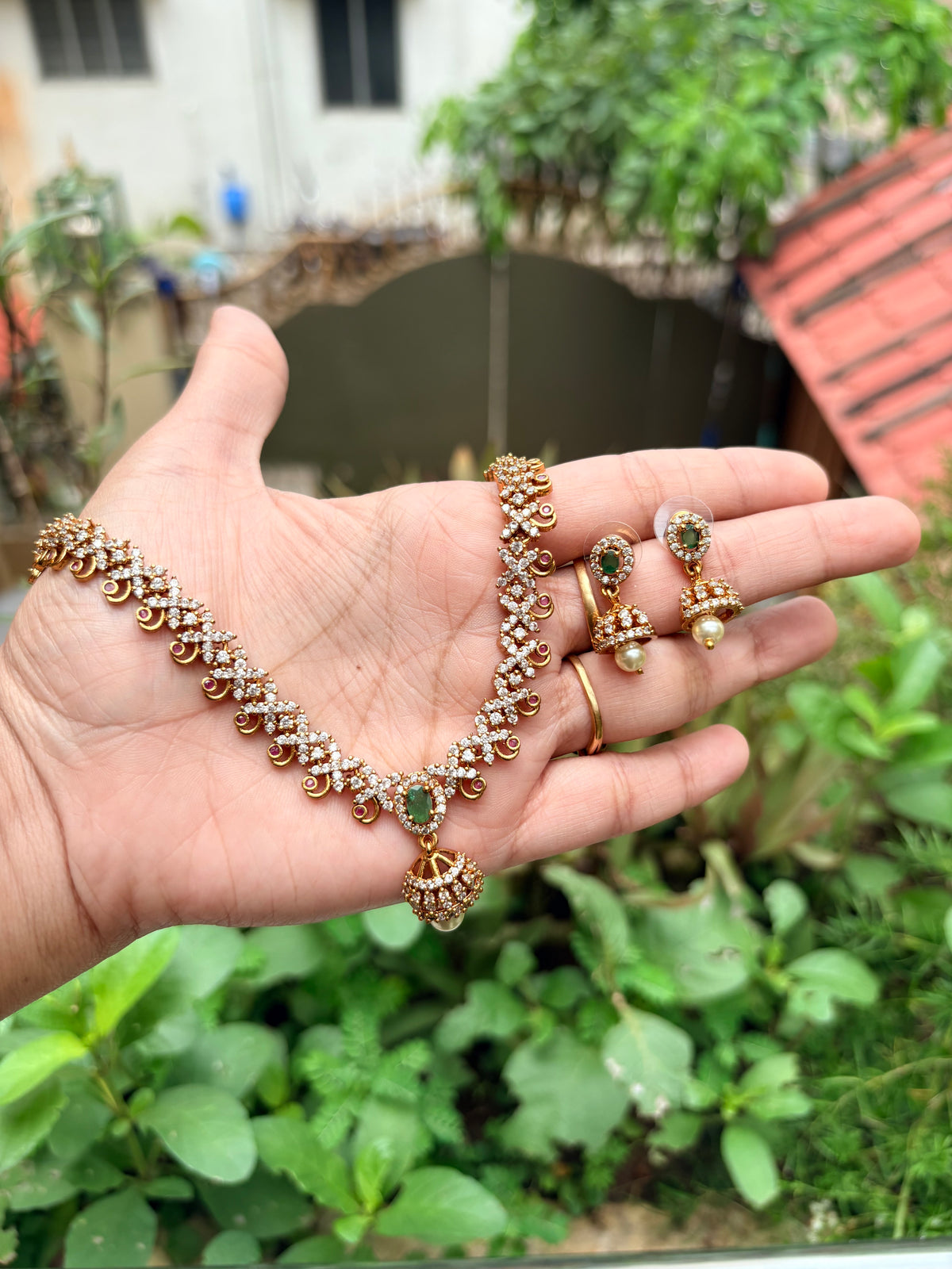 AD Necklace with Jhumka
