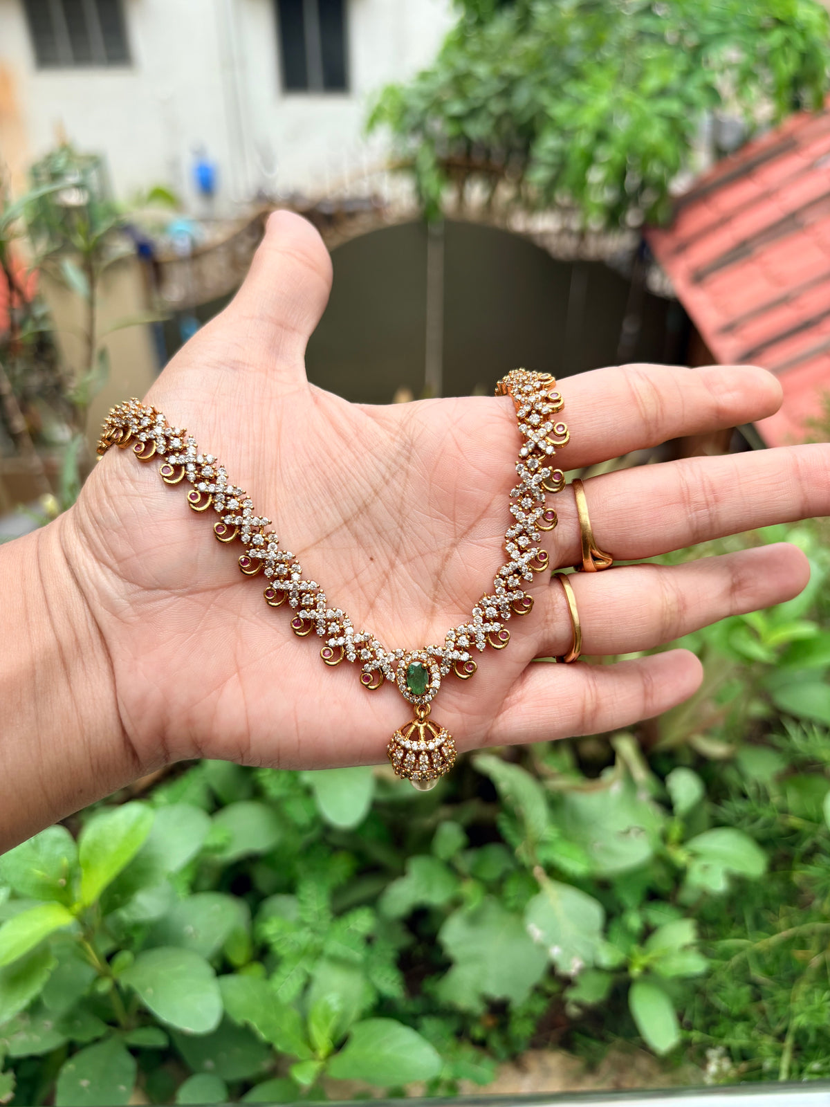 AD Necklace with Jhumka