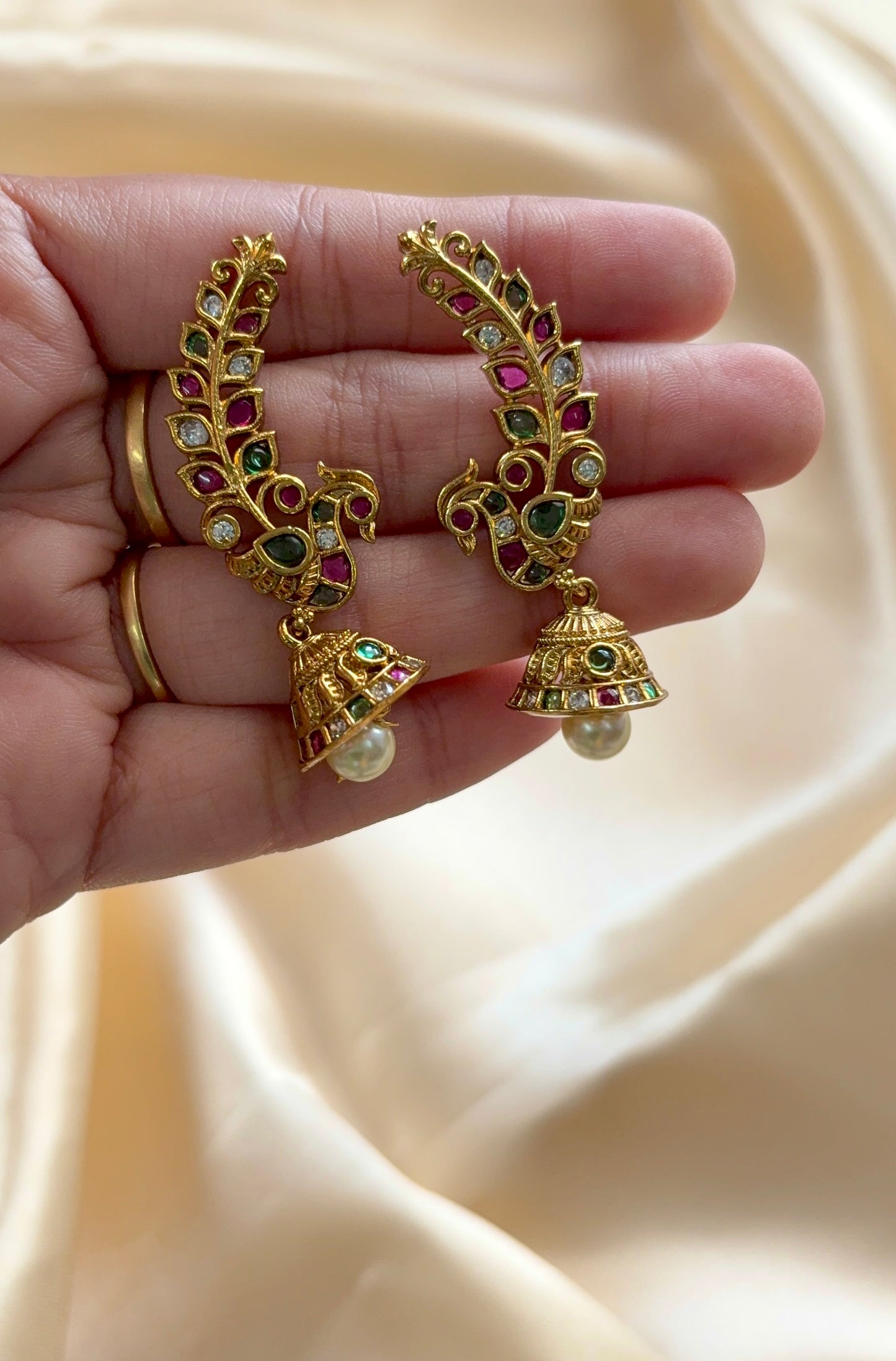Peacock with Kundan stone Ear cuff Jhumka