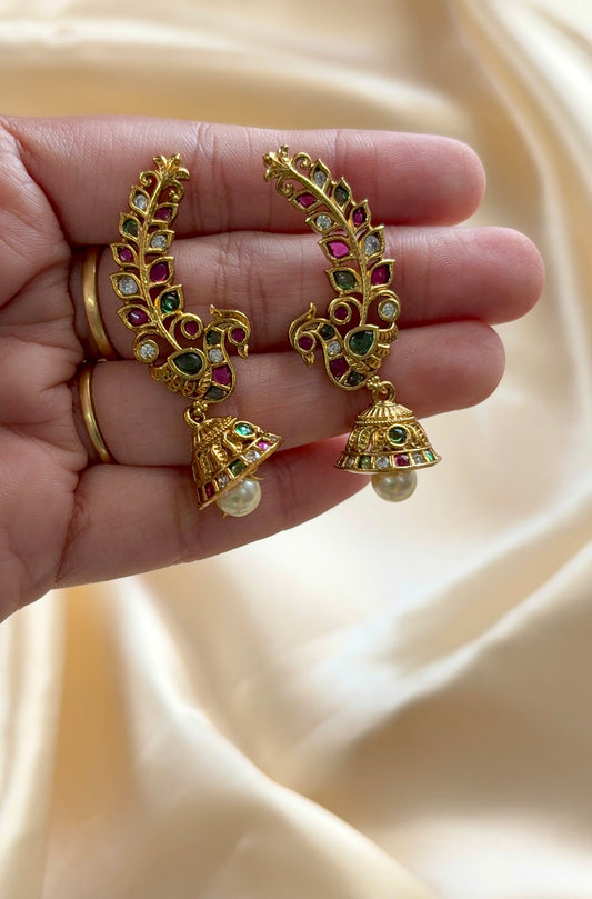 Peacock with Kundan stone Ear cuff Jhumka