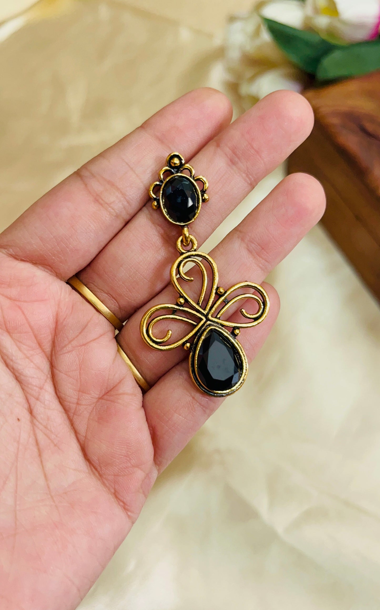 Premium Gold Oxidised Kolam style Earring(German Silver Replica)