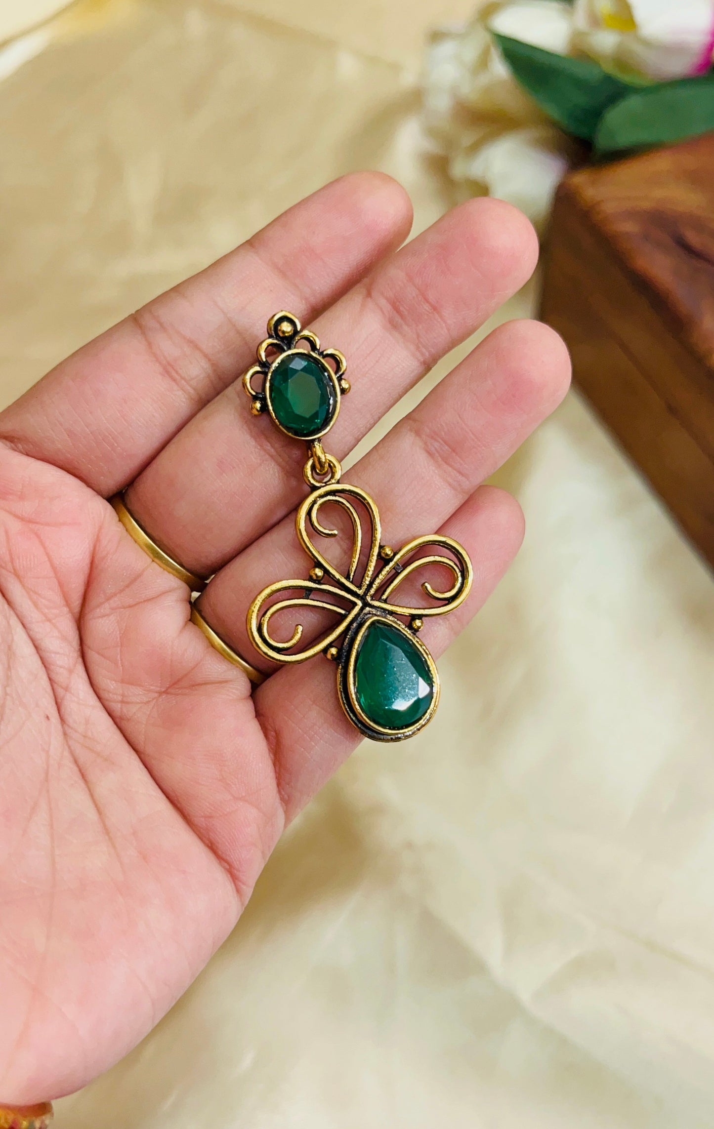 Premium Gold Oxidised Kolam style Earring(German Silver Replica)