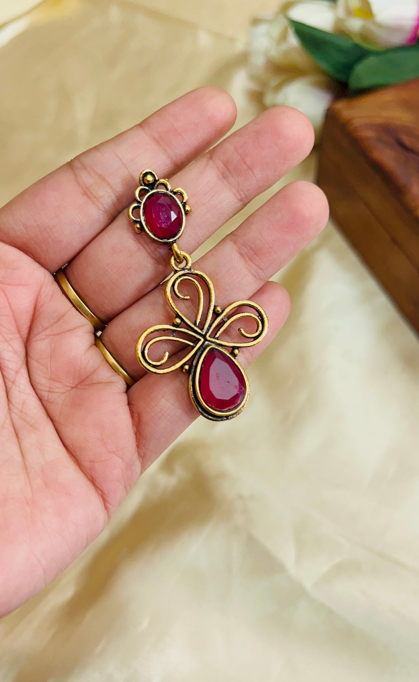 Premium Gold Oxidised Kolam style Earring(German Silver Replica)