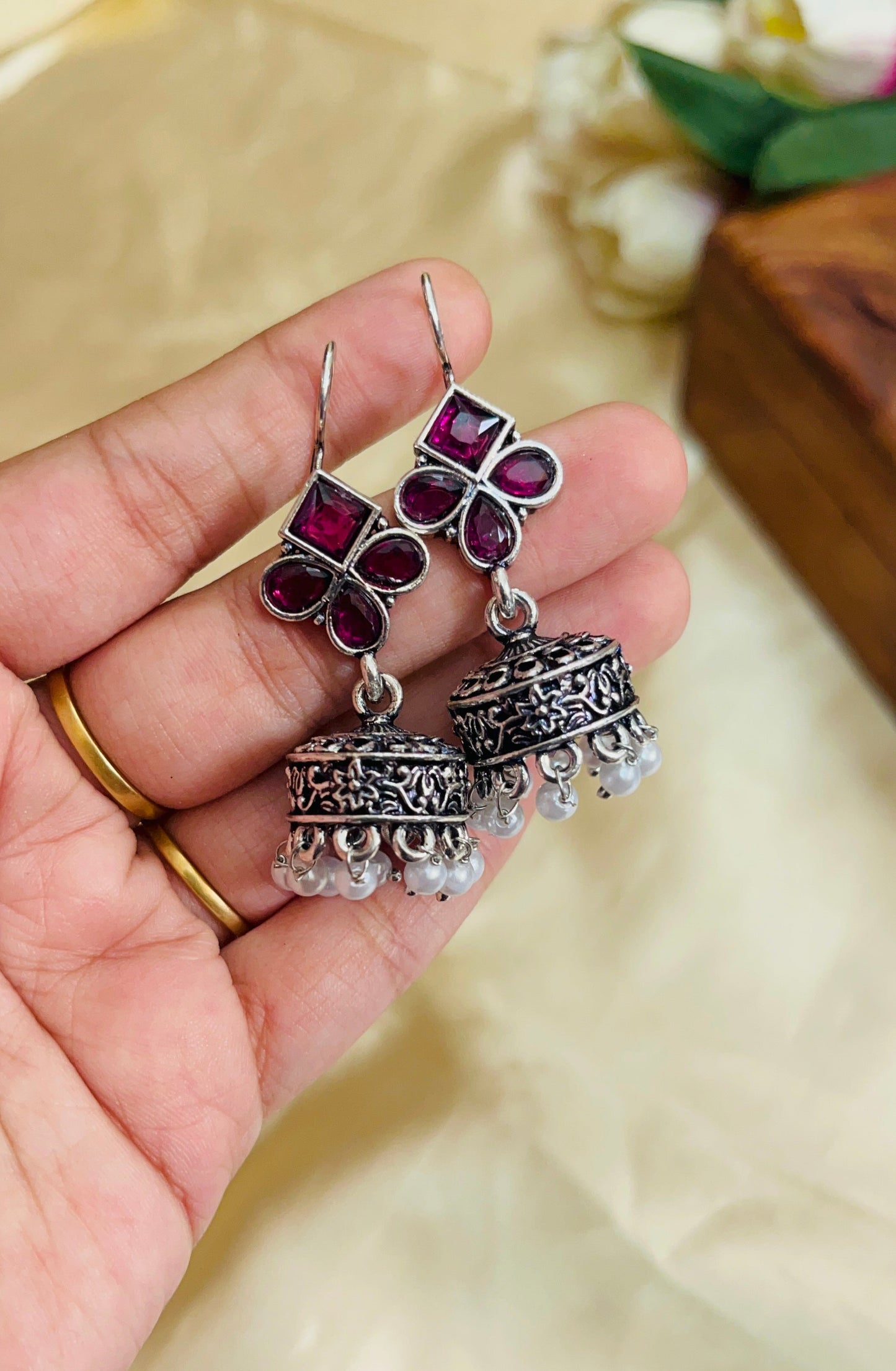 Premium Oxidised Hook Jhumka(German Silver Replica)