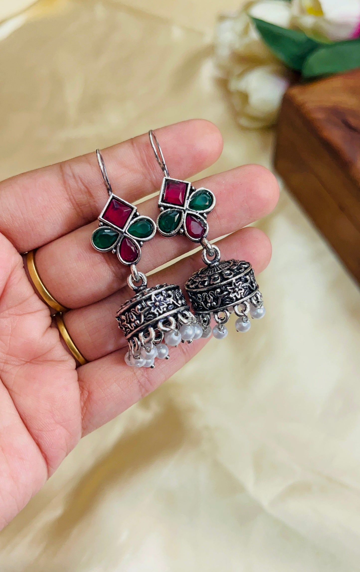 Premium Oxidised Hook Jhumka(German Silver Replica)
