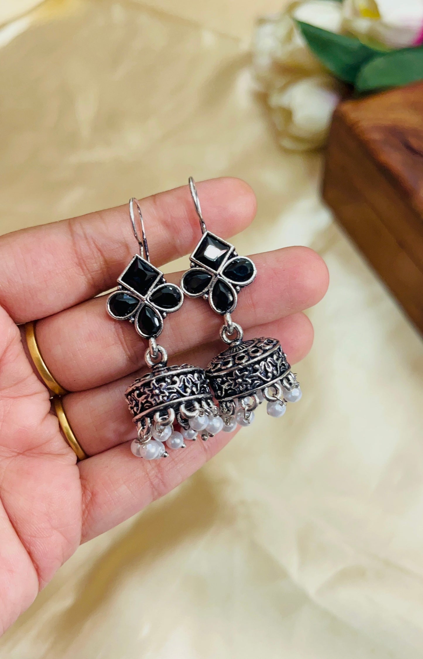 Premium Oxidised Hook Jhumka(German Silver Replica)