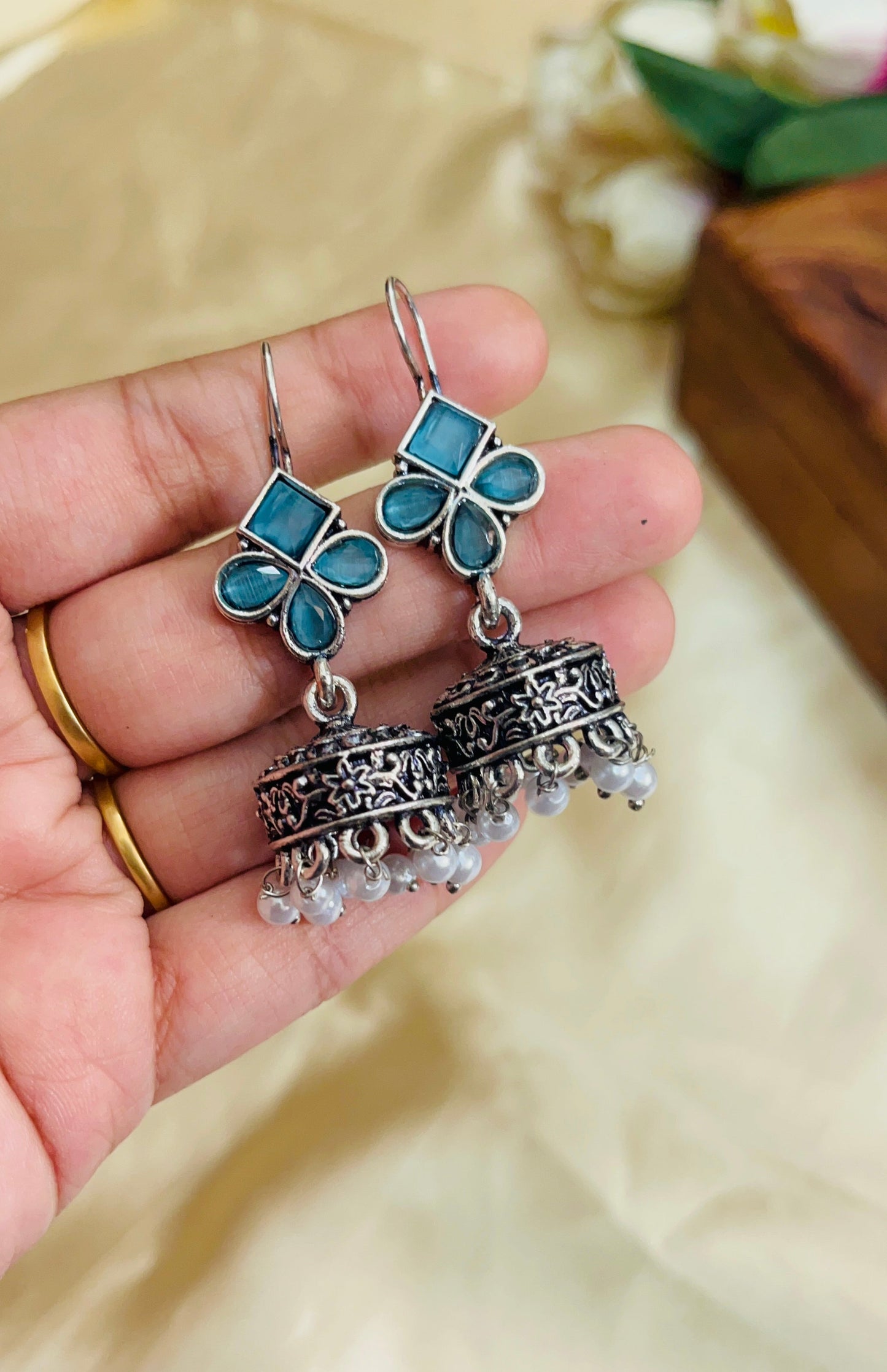 Premium Oxidised Hook Jhumka(German Silver Replica)