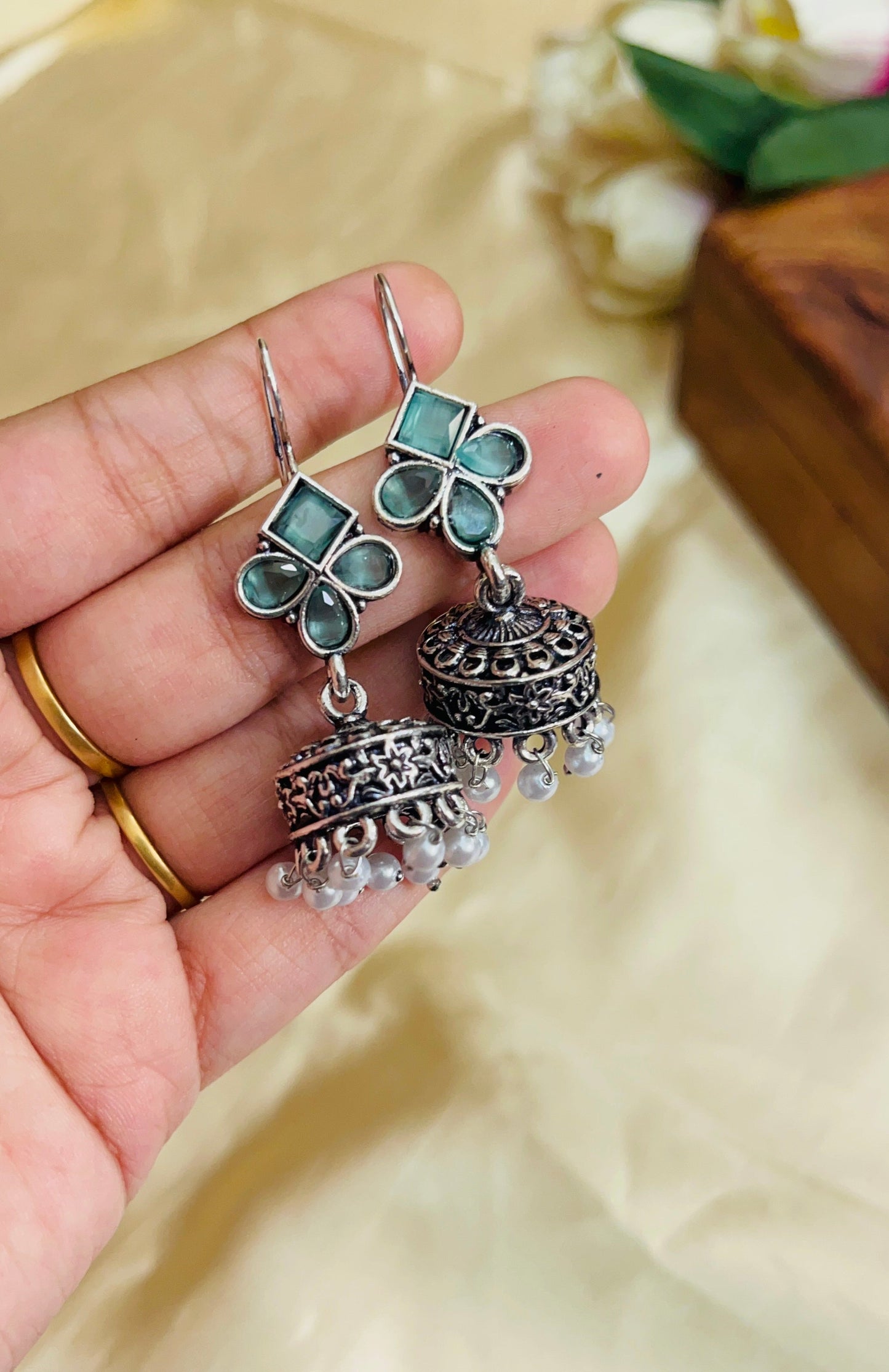 Premium Oxidised Hook Jhumka(German Silver Replica)