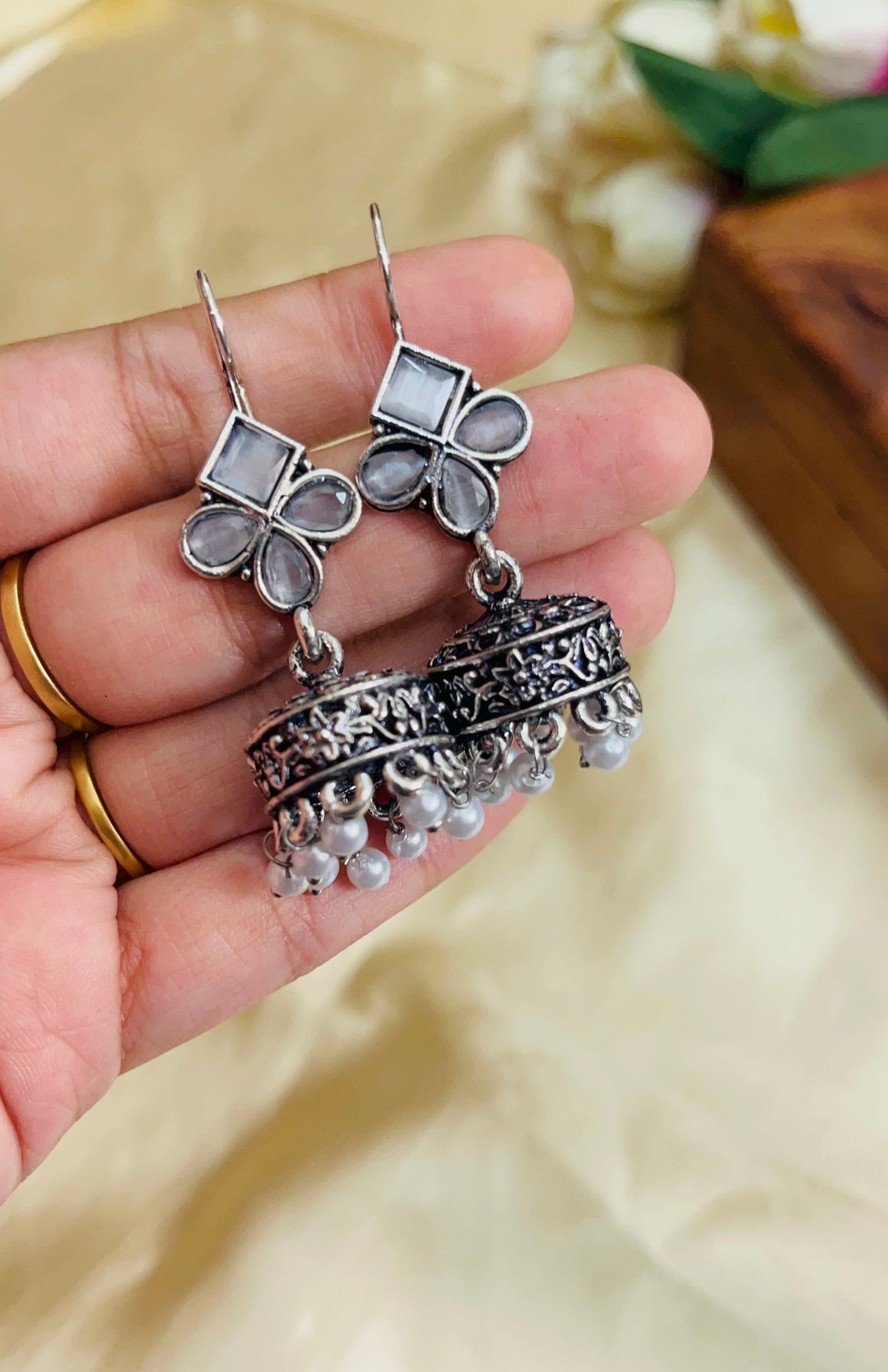 Premium Oxidised Hook Jhumka(German Silver Replica)