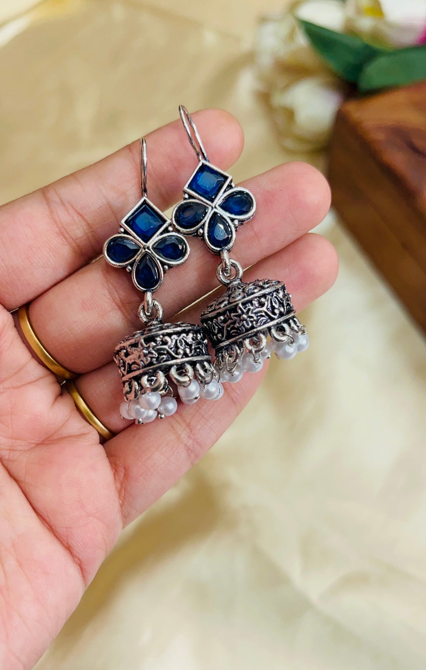 Premium Oxidised Hook Jhumka(German Silver Replica)