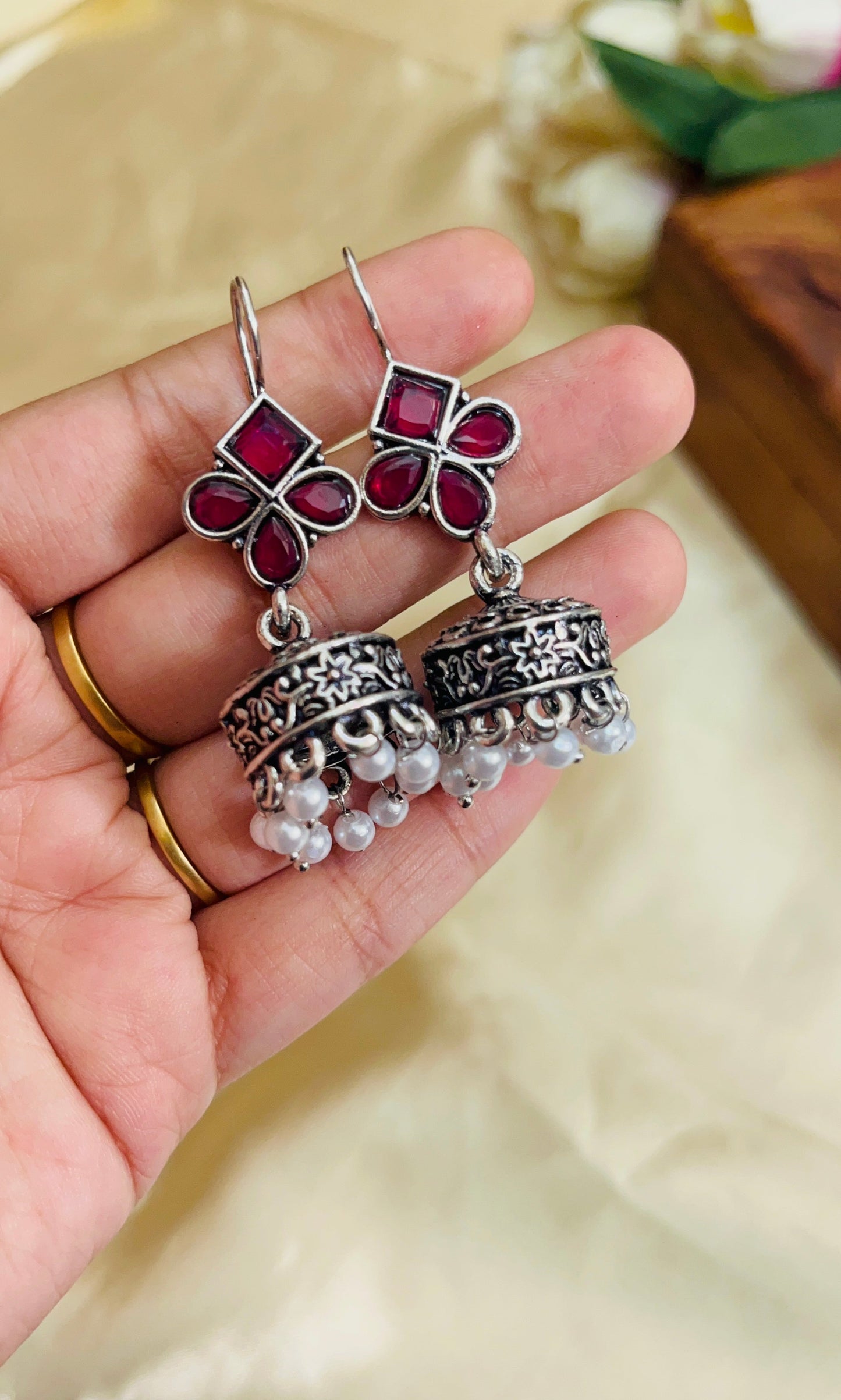 Premium Oxidised Hook Jhumka(German Silver Replica)