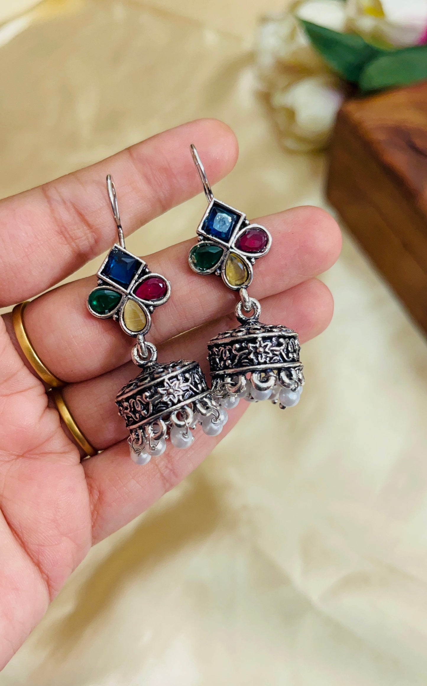 Premium Oxidised Hook Jhumka(German Silver Replica)