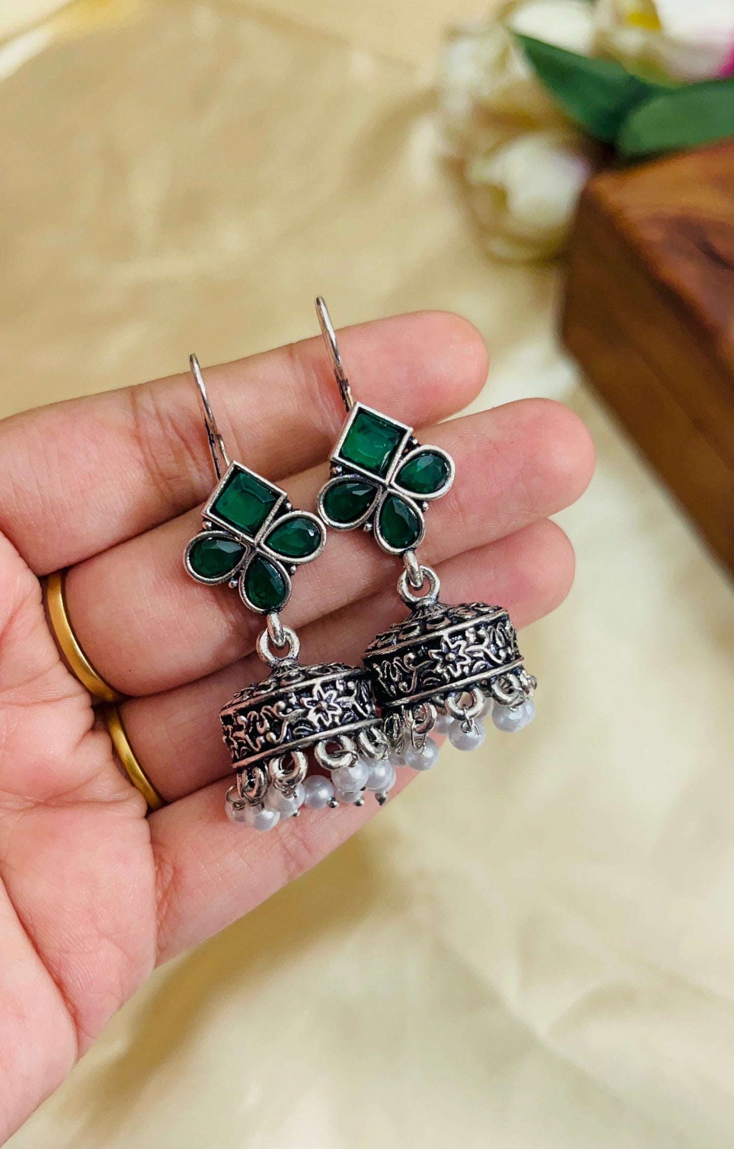 Premium Oxidised Hook Jhumka(German Silver Replica)