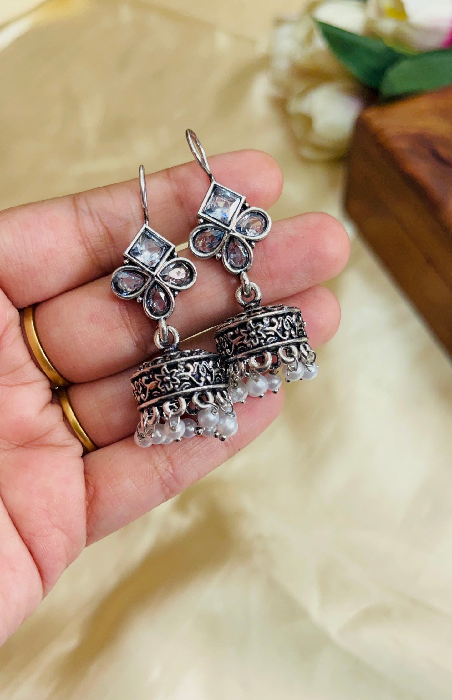 Premium Oxidised Hook Jhumka(German Silver Replica)