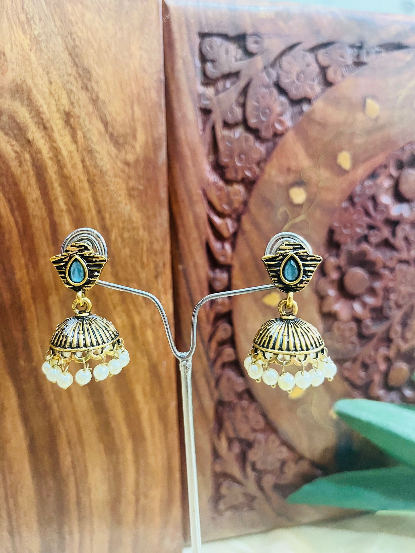 Premium Gold Oxidised Stud Jhumka