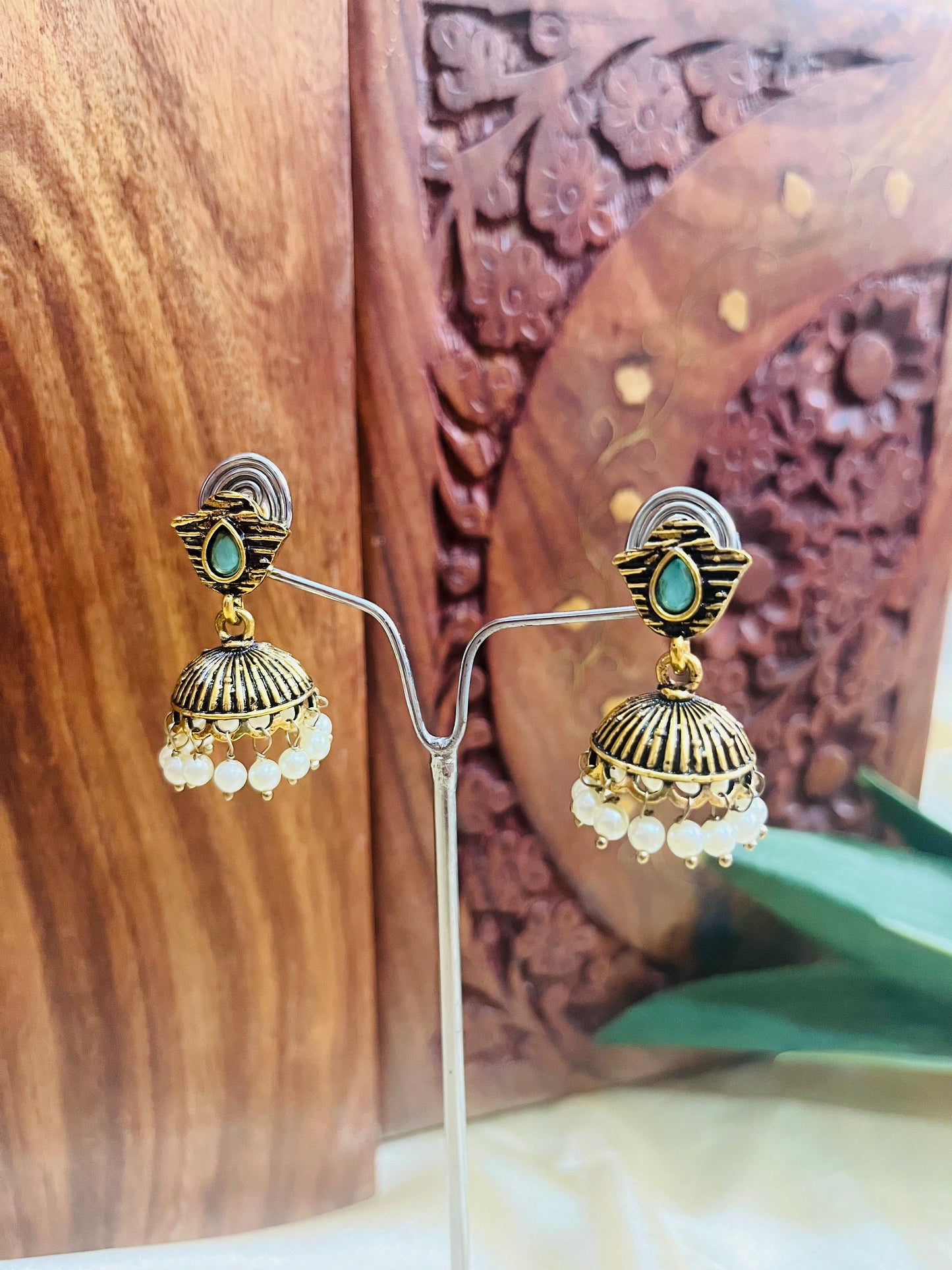 Premium Gold Oxidised Stud Jhumka